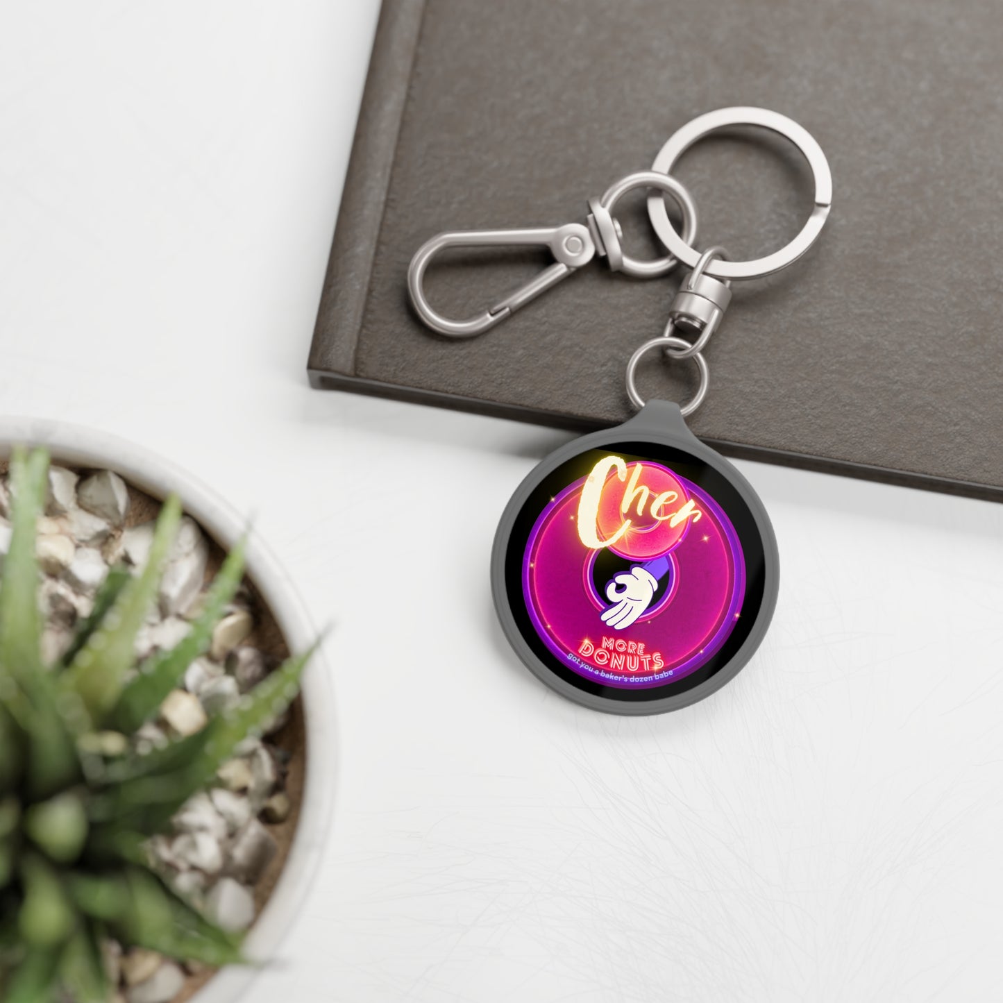 Lumpy Donut Keychain - "Cher-ing is Caring" - series 1.0 - variant 1 - magenta/purple donut w/2 donuts - [*charitable donut]