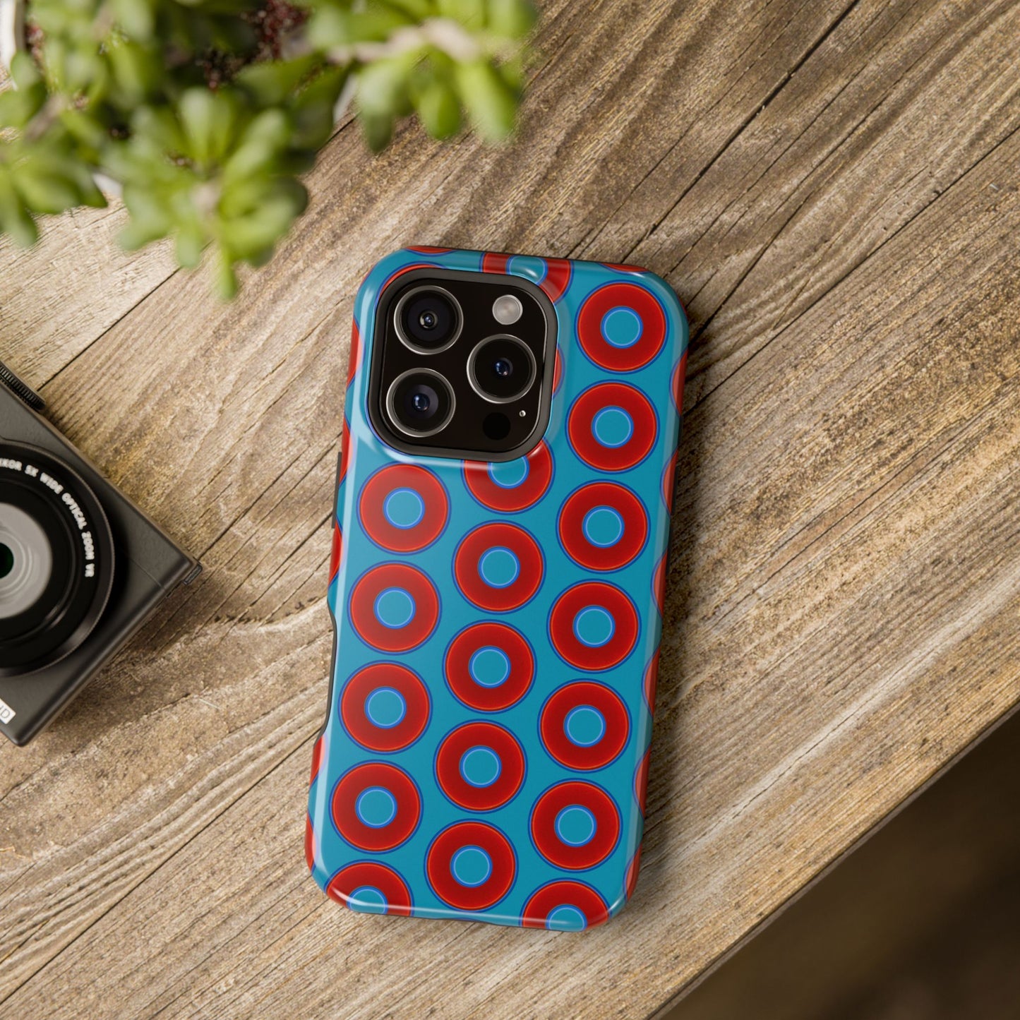 Magnetic Tough Donut Case - red vivid donut print w/aquamarine blue background