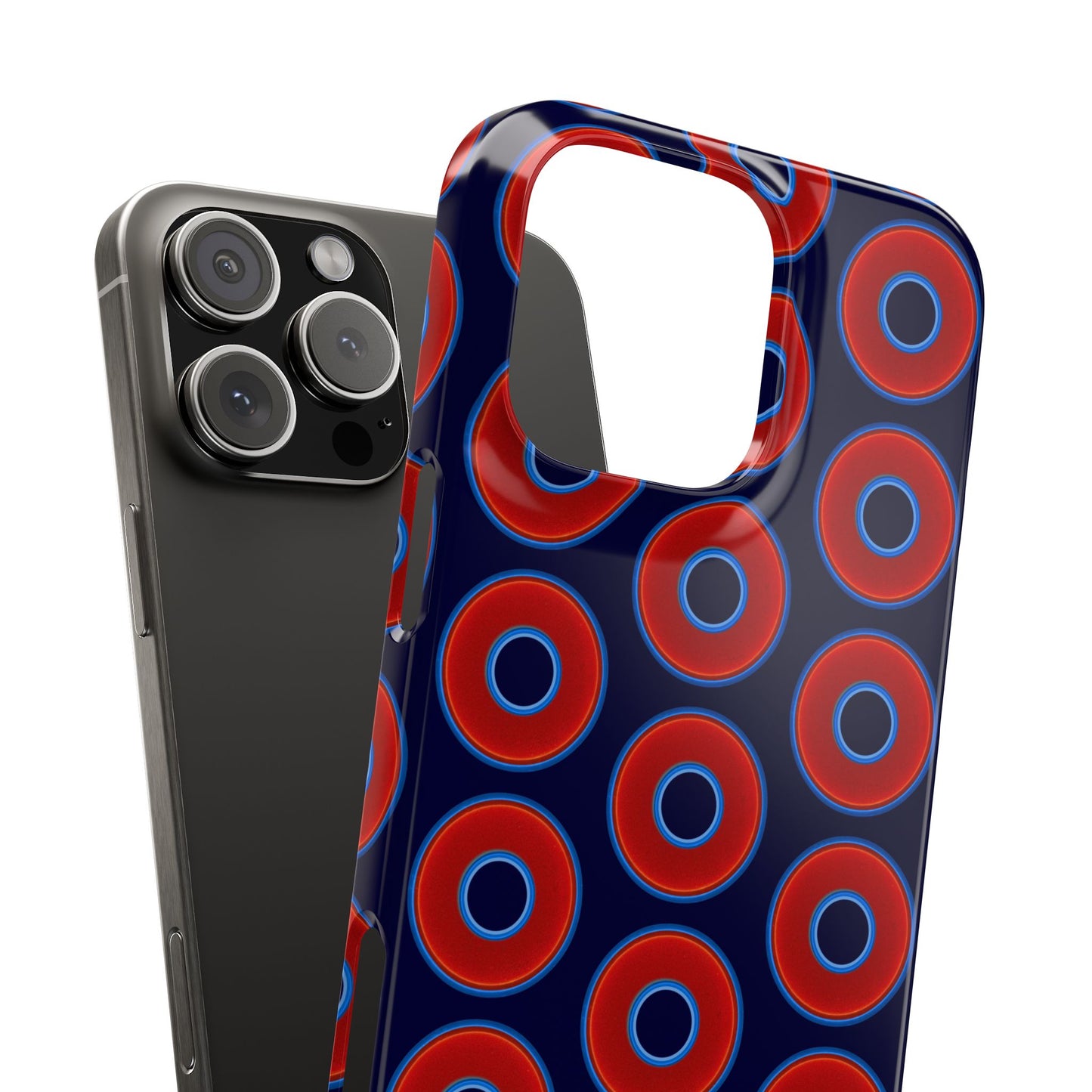 Lumpy Donut Snap Case - red vivid donut print w/midnight blue background