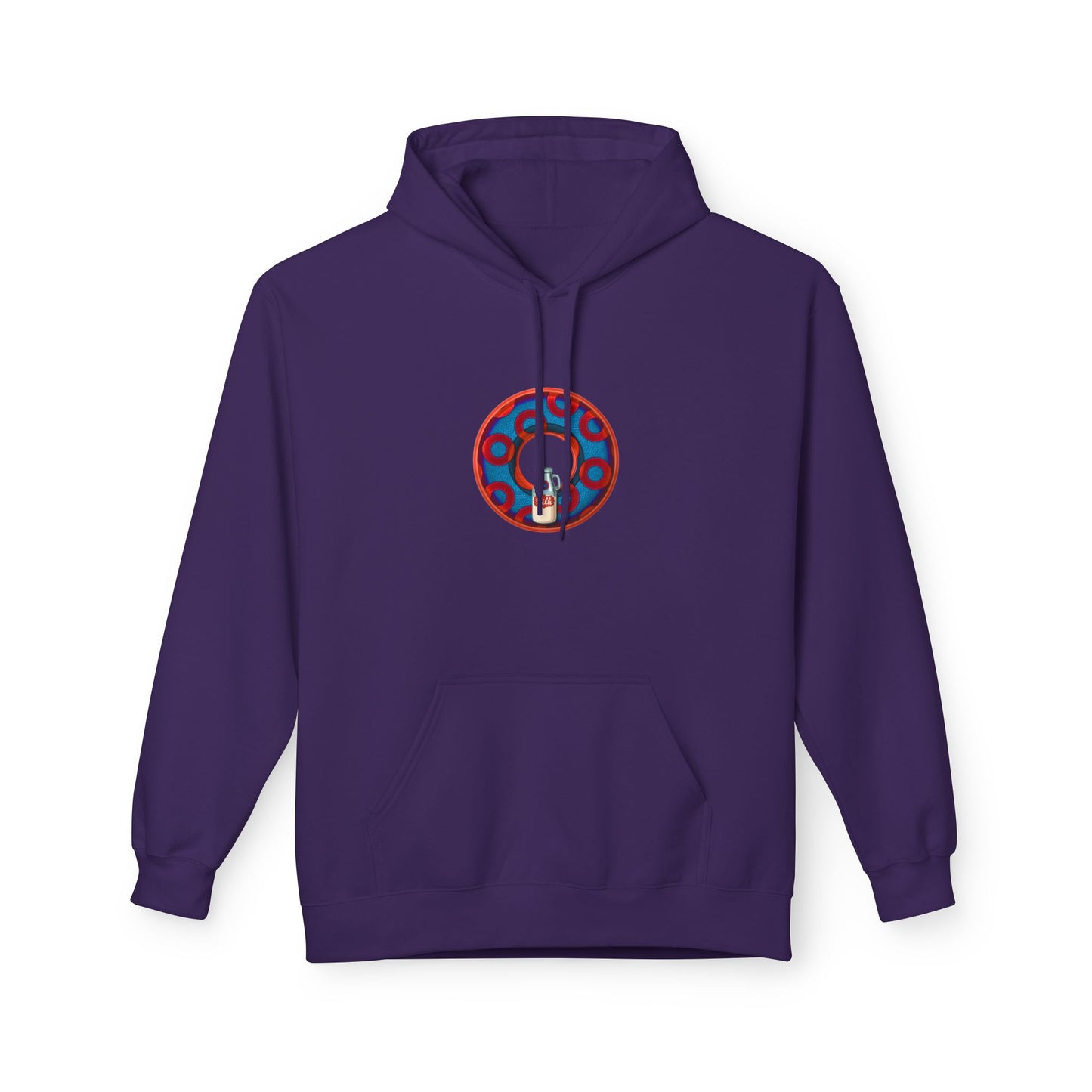Fleece Harry Hoodies [Midweight Soft-style] - "Wooked Cream Dairy - YEMSG Donut" - blue/red rustic paradox donut - variant 1