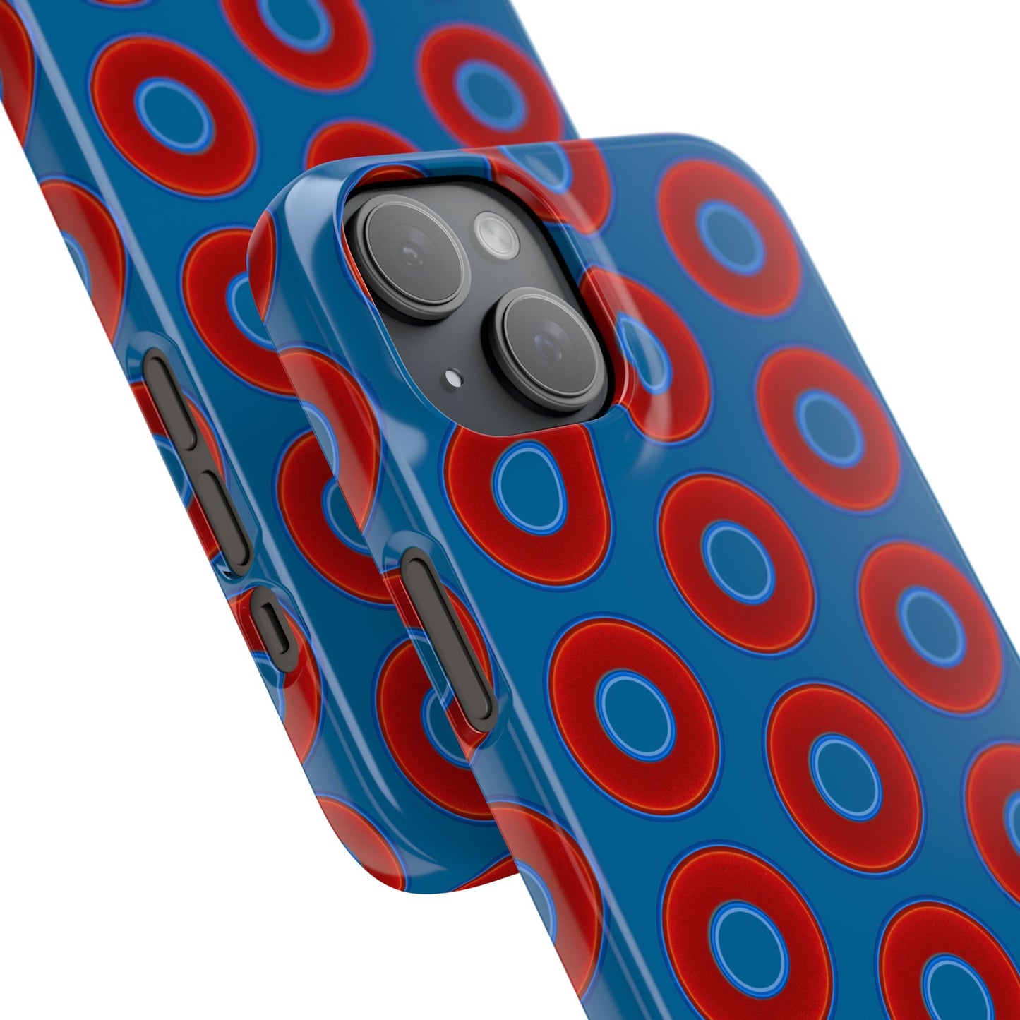 Lumpy Donut Snap Case - red vivid donut print w/wavy navy blue background