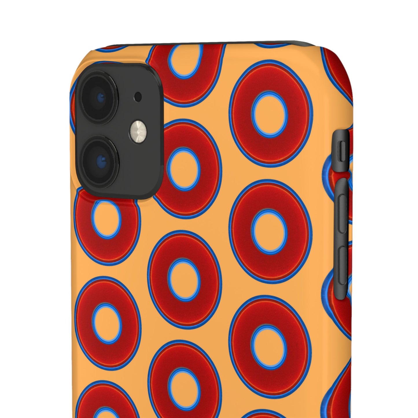 Lumpy Donut Snap Case - red vivid donut print w/creamcicle orange background