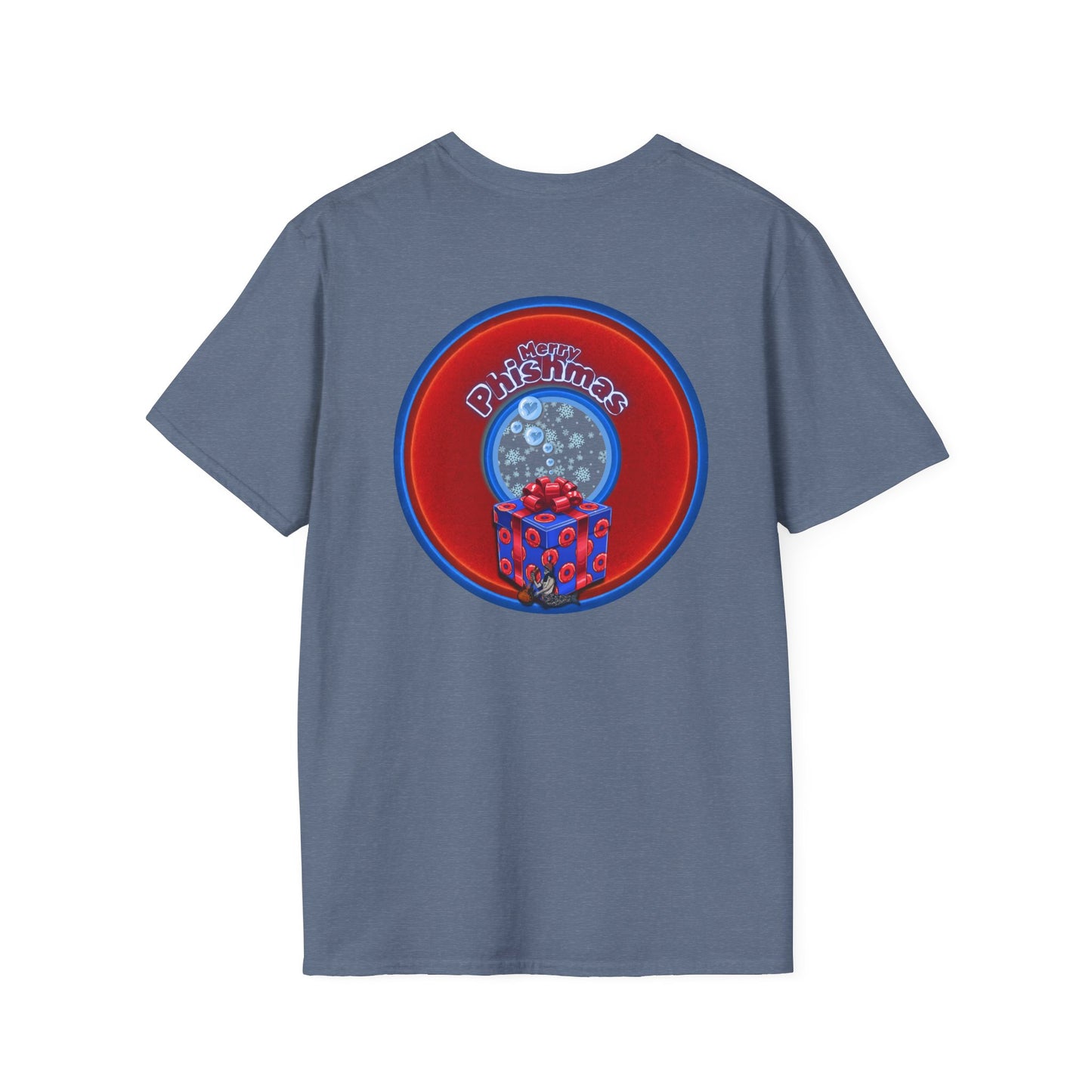 Classic Donut Tee - Unisex Soft-Style - "Phishmas Caroler's Tee " - vivid red/blue donut - variant 3