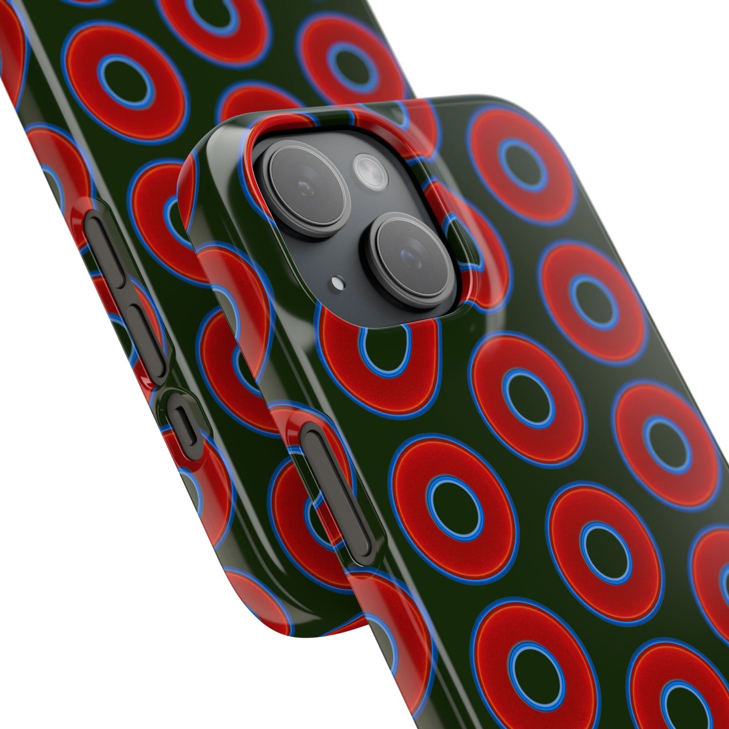 Lumpy Donut Snap Case - red vivid donut print w/deep forest green background