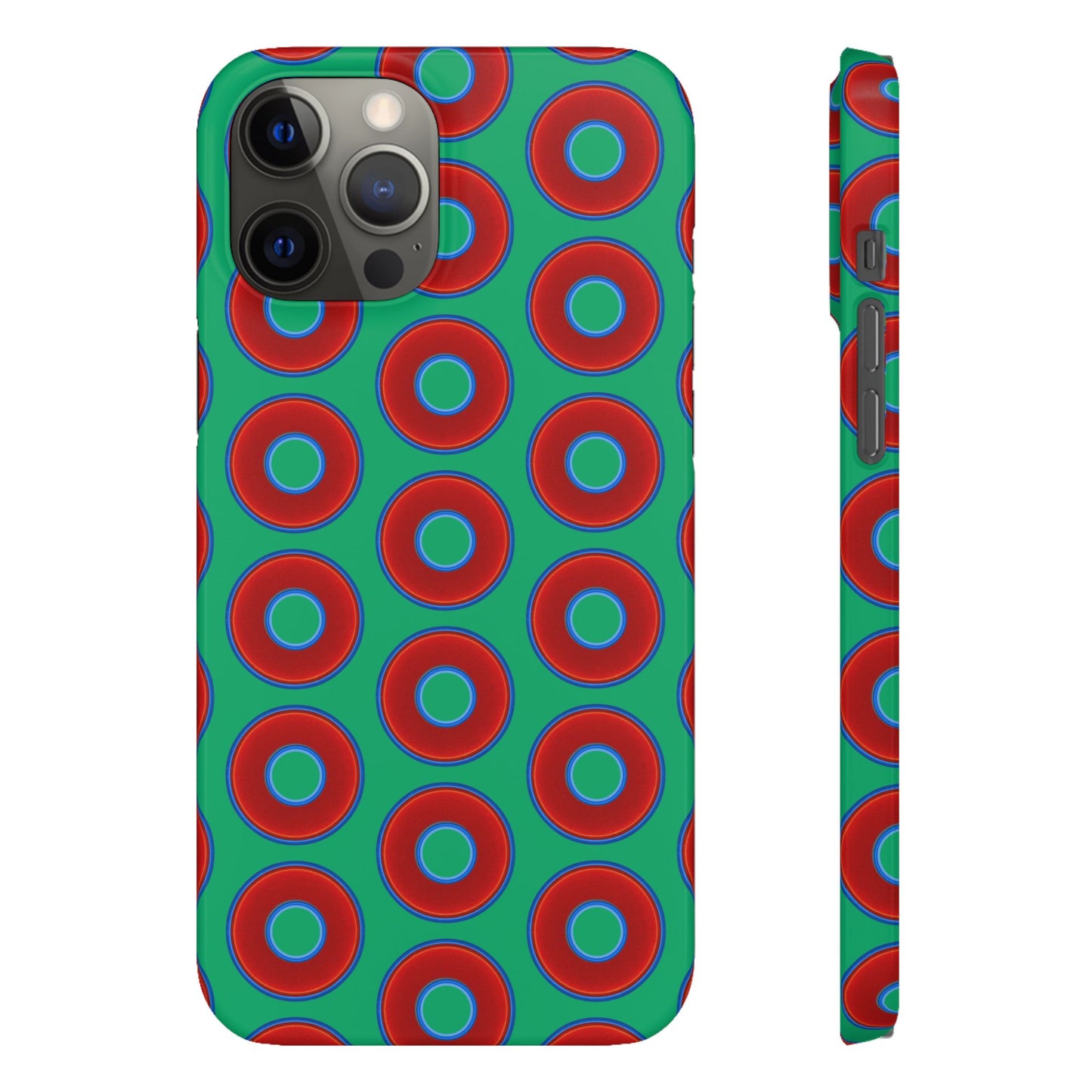 Lumpy Donut Snap Case - red vivid donut print w/jade green background
