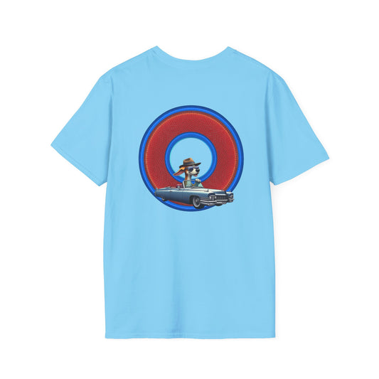 Classic Donut Tee - Unisex Soft-Style - "Jimmy's Marathon Donut Tee" - series 1.0  - variant 1 - rustic red/blue donut