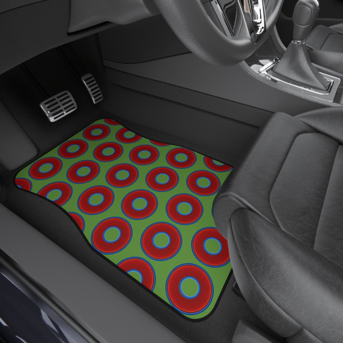 Contacted Car Mats - vivid donut print w/light green background