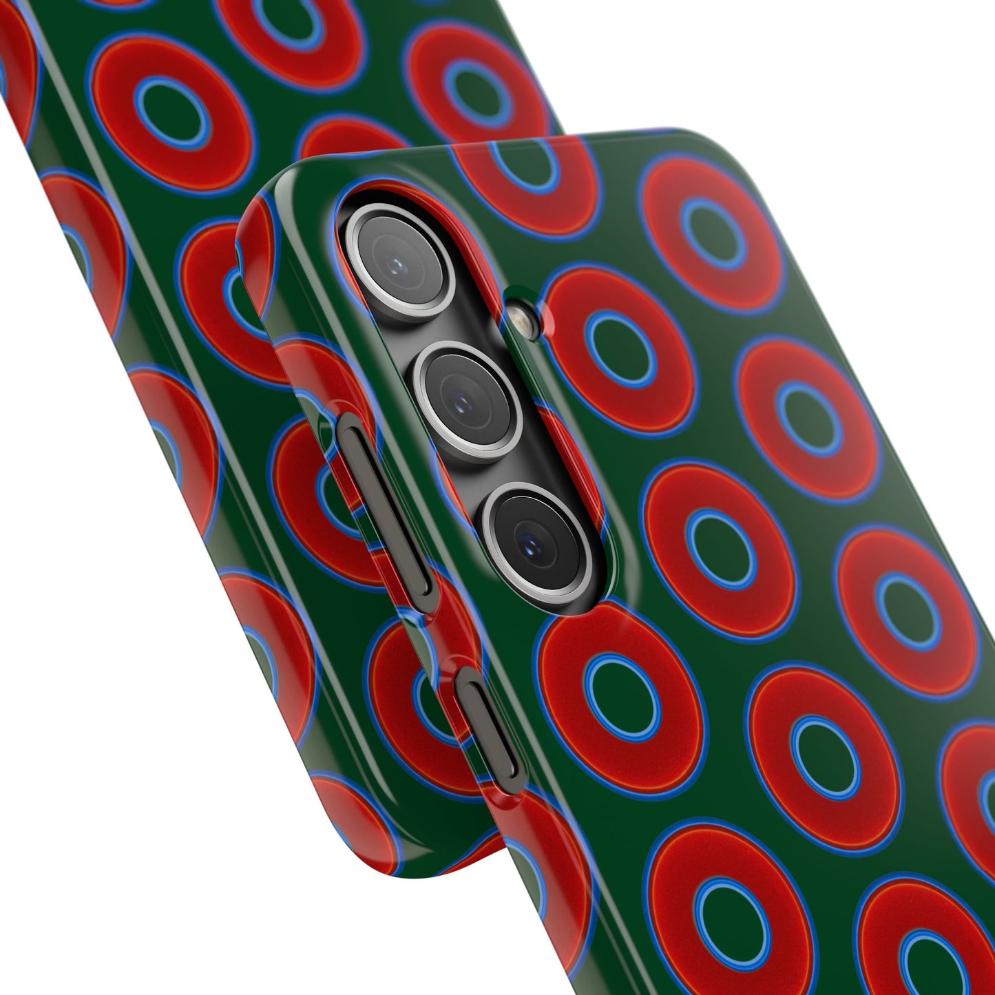 Lumpy Donut Snap Case - red vivid donut print w/deep pond green background