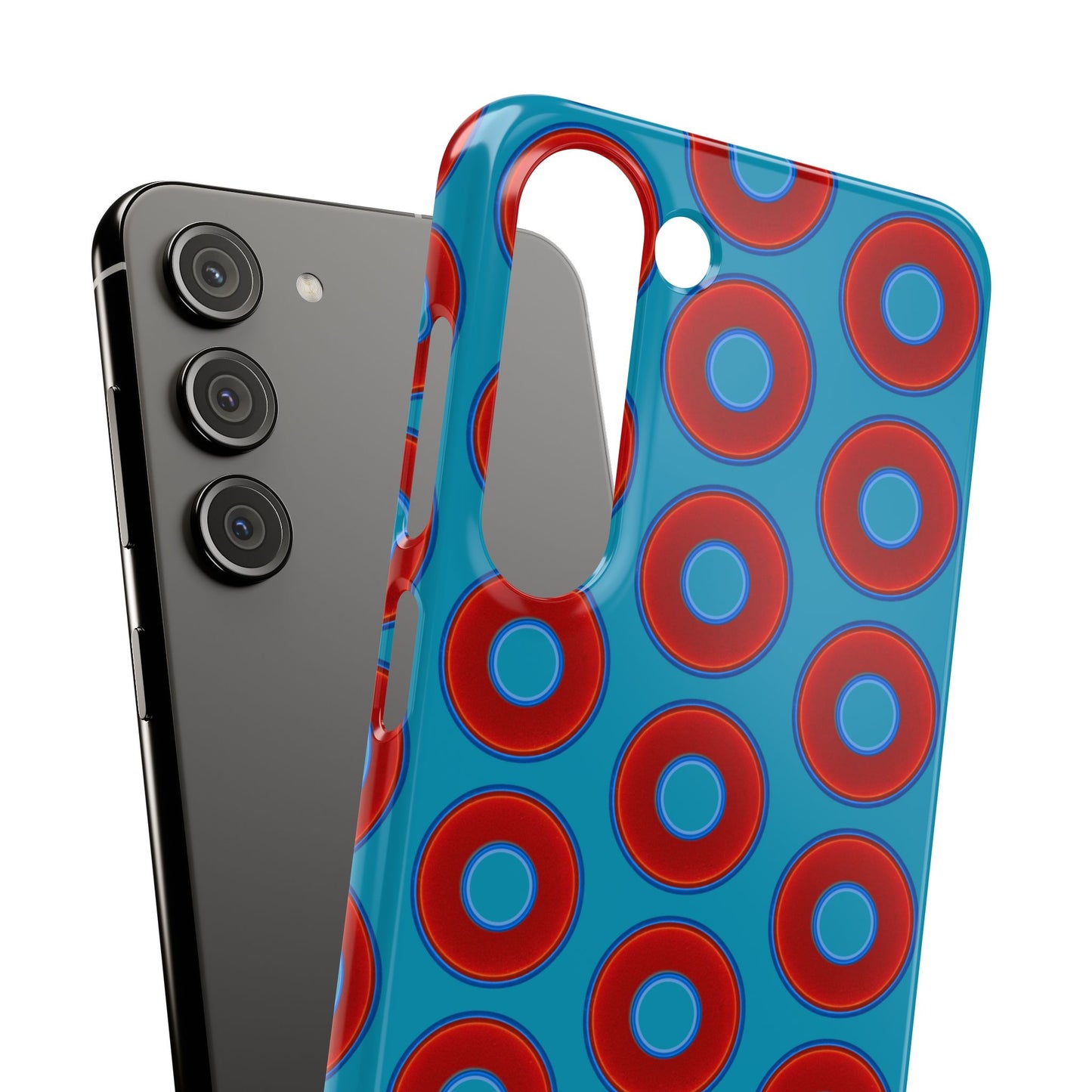 Lumpy Donut Snap Case - red vivid donut print w/aquamarine blue background
