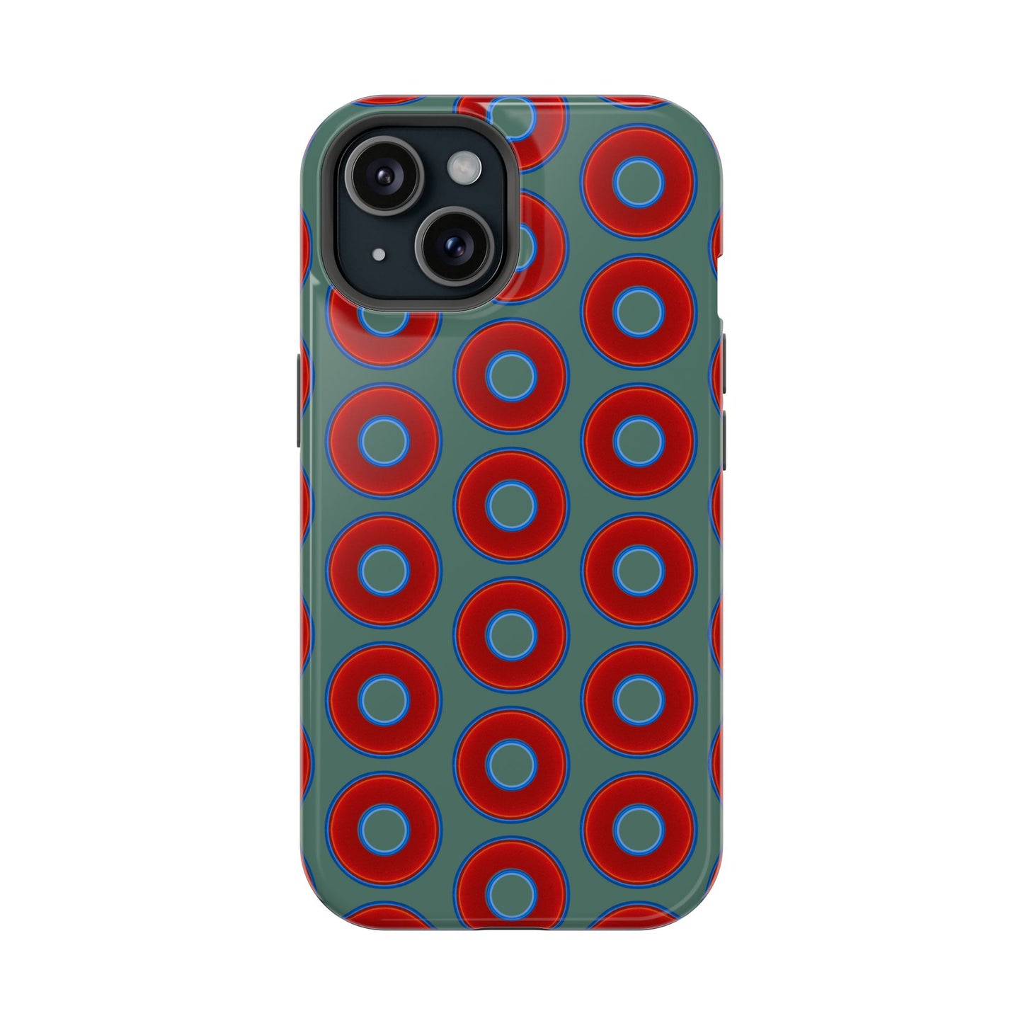 Impact-Resistant Lumpy Donut Case - red vivid donut print w/Fenway green background