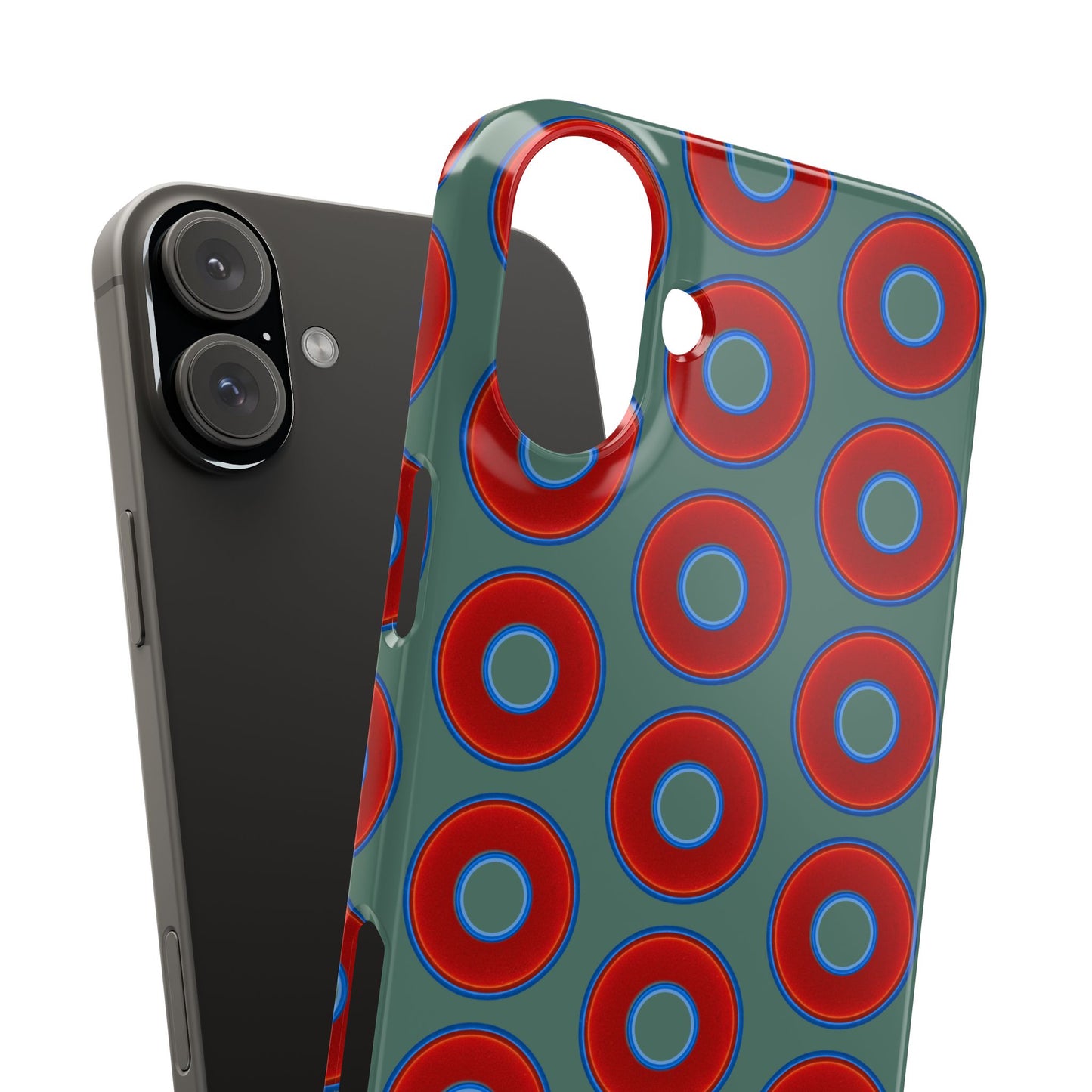 Lumpy Donut Snap Case - red vivid donut print w/Fenway green background