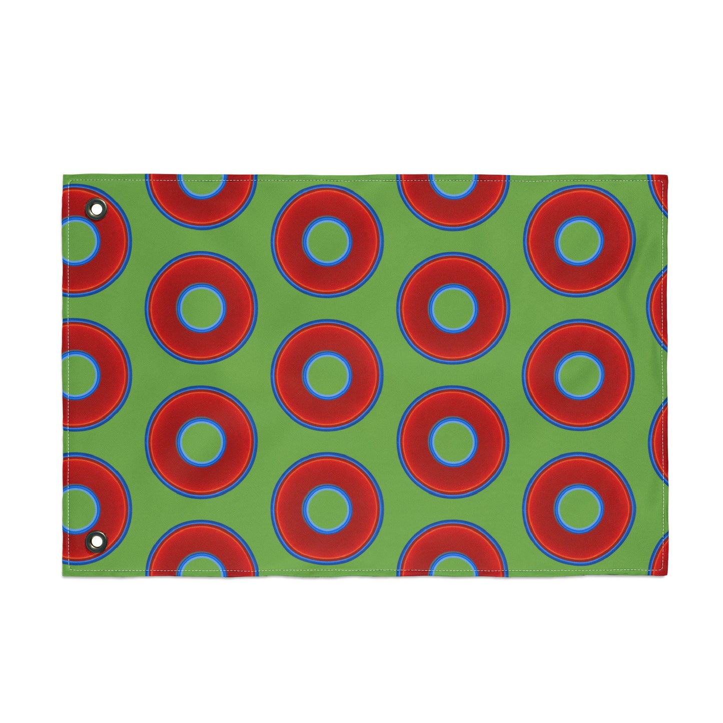 Lumpy Flagpole Sitters - Donut Flags [12" x 18"] - red vivid donut print w/light green background