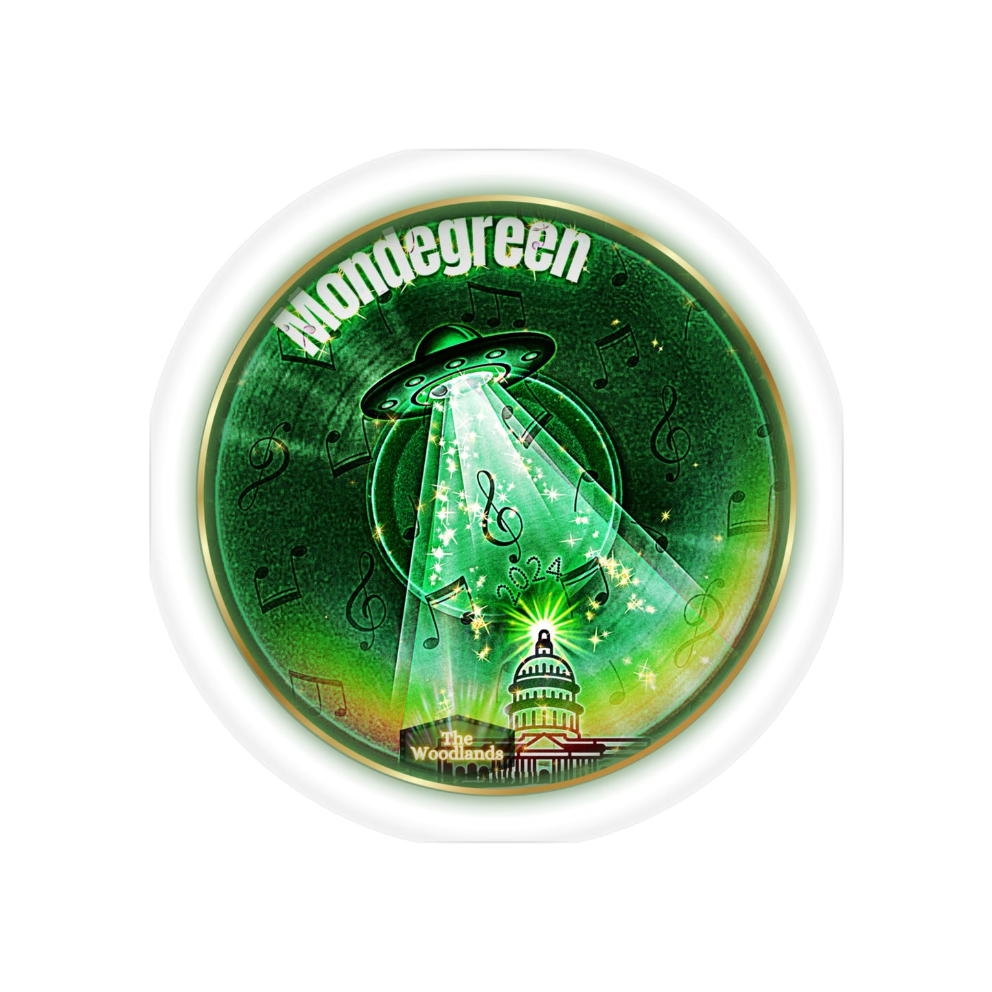 Donut Bumper/Outdoor Sticker - "Close Encounters of the Delaware Kind" - series 1.0 - variant 2 - green donut - [Die-Cut] 6"x 6"