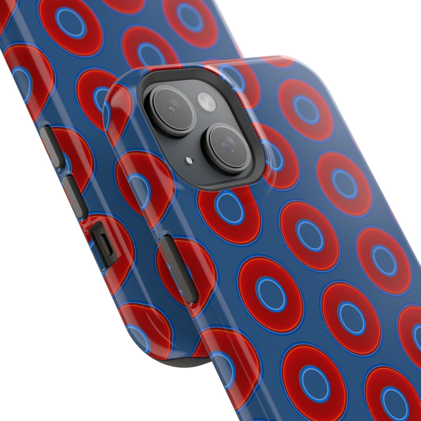 Impact-Resistant Lumpy Donut Case - red vivid donut print w/light navy blue background