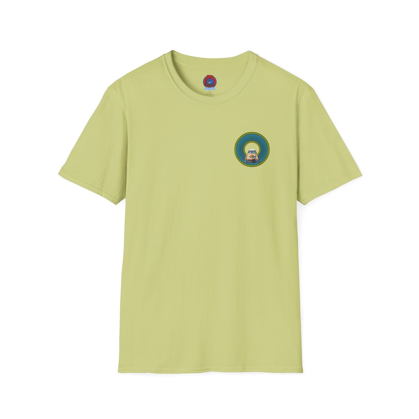 Classic Donut Tee - Unisex Soft-Style - "Cadillac Rainbow Spaghetti Incident" - series 1.0  - variant 1 - blue/green donut