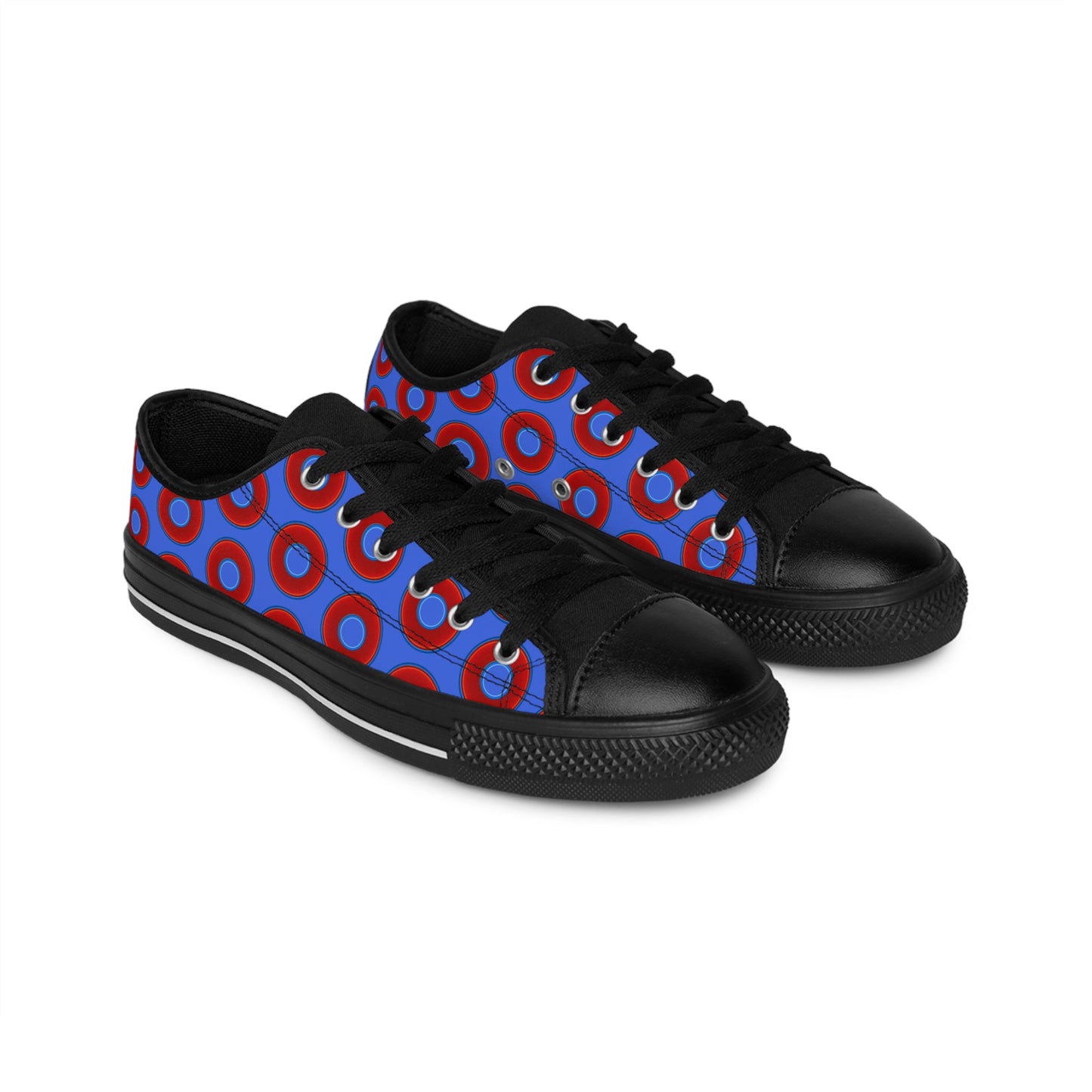 Men's Cushiony Convectors - Low Top - large red vivid donut print w/royal blue background
