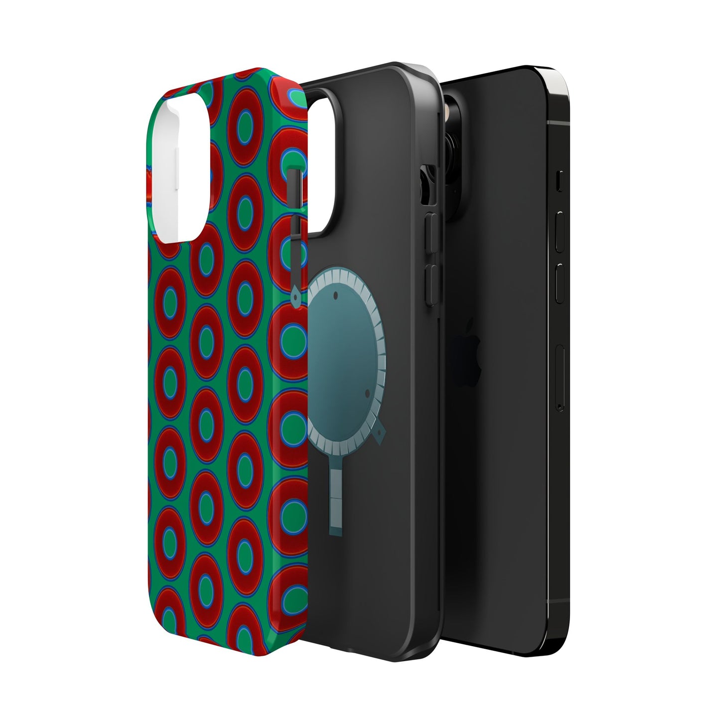 Magnetic Tough Donut Case - red vivid donut print w/jade green background
