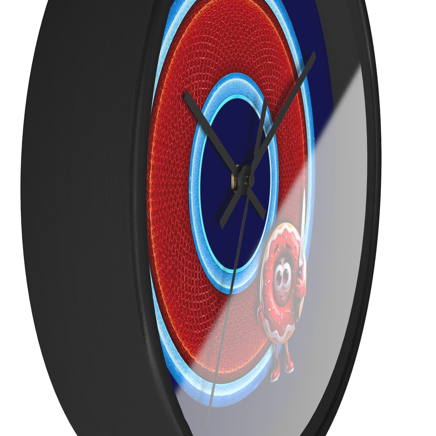 Lumpy Wall Clock - "My Phriend the Donut" - variant 1 - rustic red donut w/navy blue background