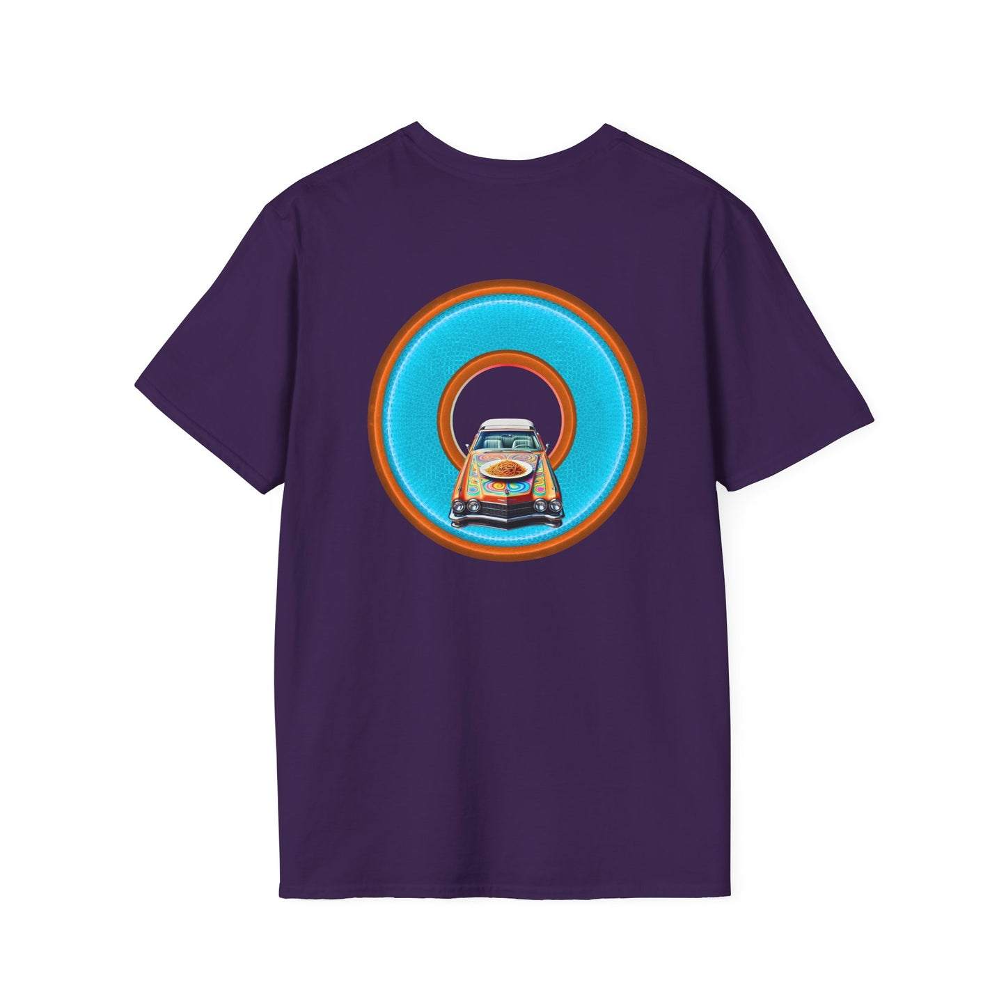 Classic Donut Tee - Unisex Soft-Style - "Cadillac Rainbow Spaghetti Incident" - series 1.0  - variant 2 - blue/orange donut