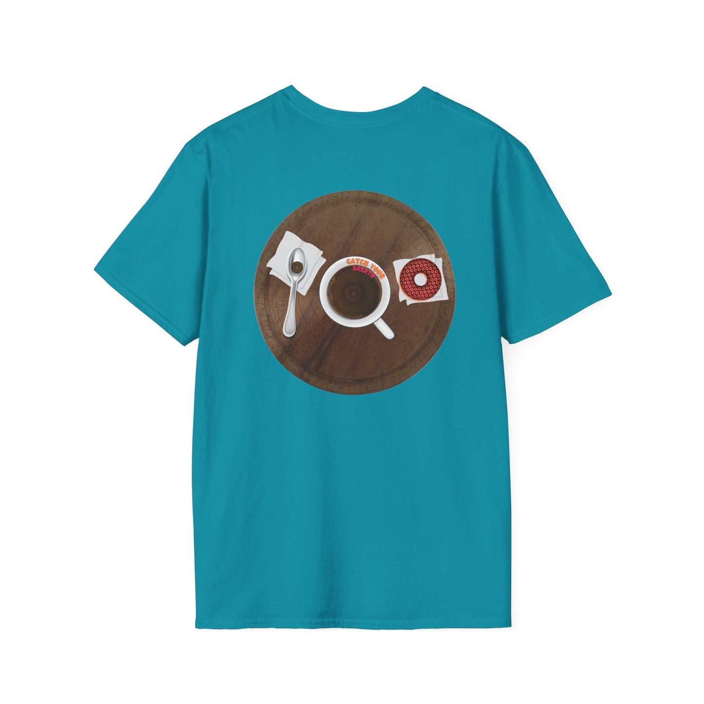Classic Donut Tee - Unisex Soft-Style - "Coffee With My Donuts" - wooden table donut