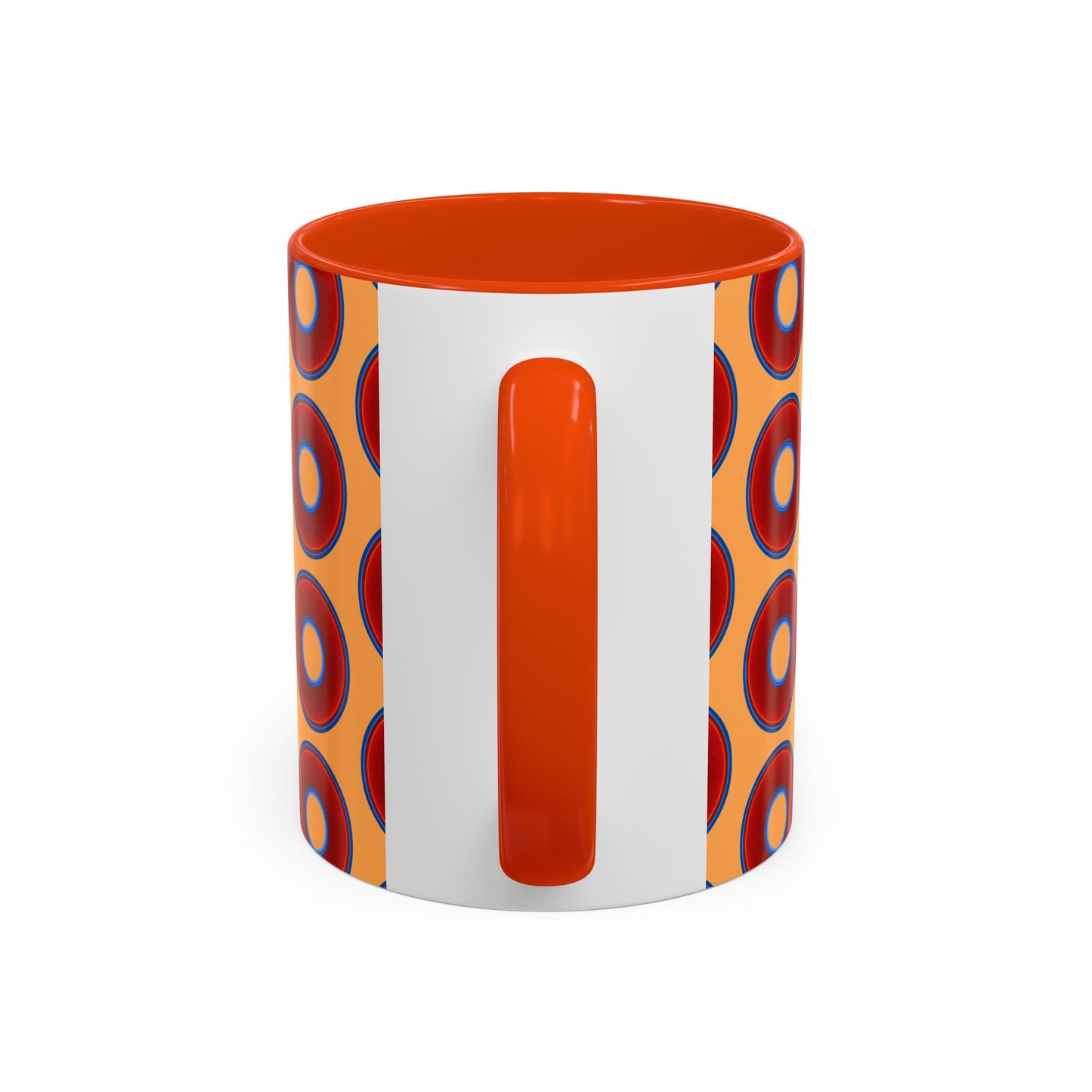 Lump's Grumpy Coffee Mug - vivid red donuts w/creamsicle orange background