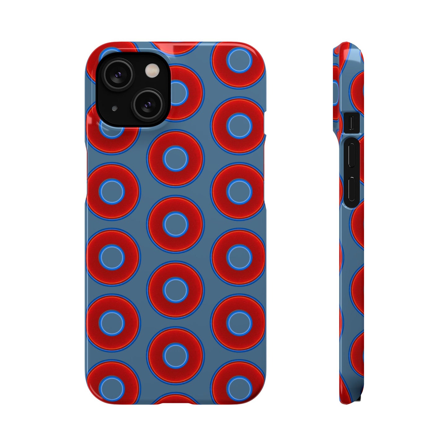 Lumpy Donut Snap Case - red vivid donut print w/steel blue background