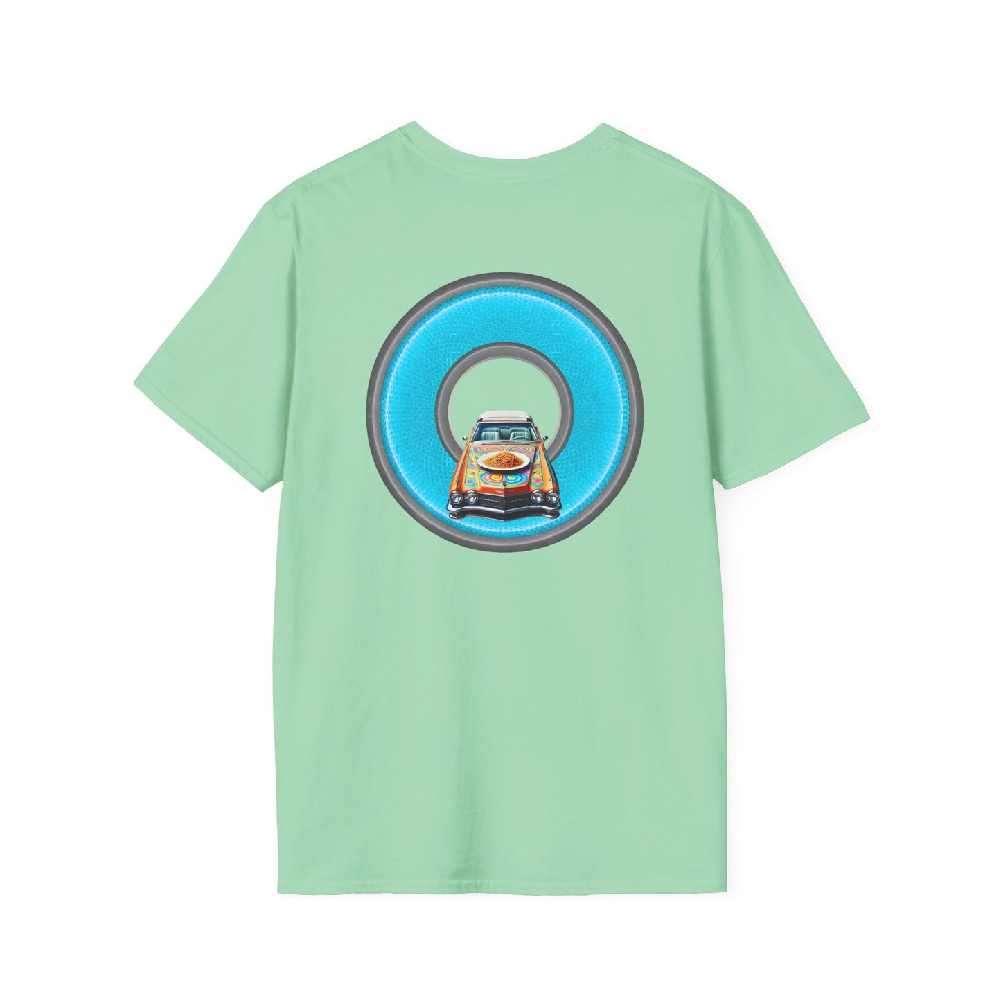 Classic Donut Tee - Unisex Soft-Style - "Cadillac Rainbow Spaghetti Incident" - series 1.0  - variant 3 - blue/gray donut