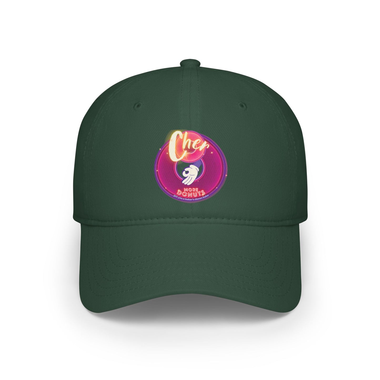 Lumpy Donut Baseball Cap - "Cher-ing is Caring Donut Cap" - variant 1 - vivid magenta donut w/ [*charitable donut]
