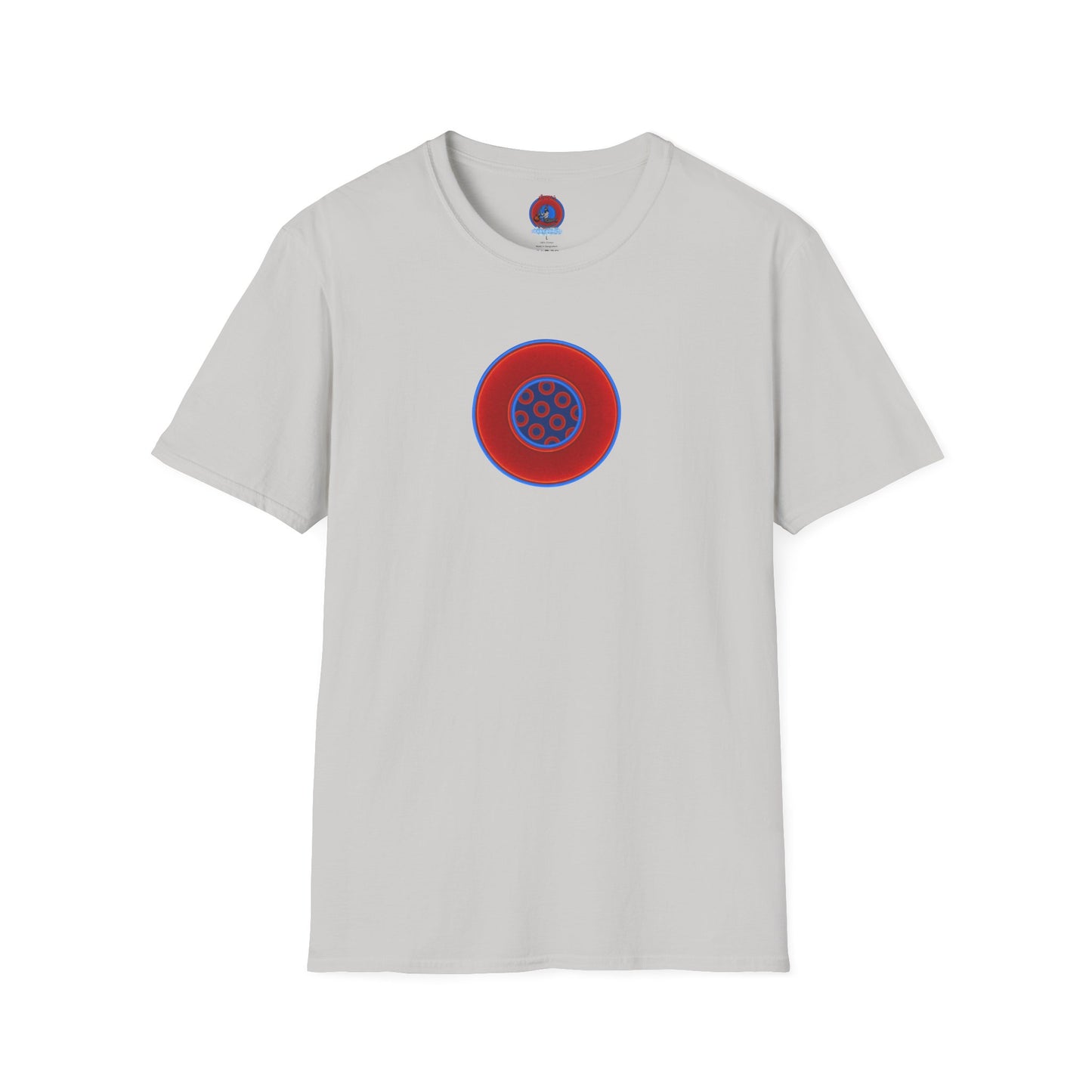 Classic Donut Tee - Unisex Soft-Style - "Portal Donut" - vivid red/blue donut  - w/navy blue - variant 2