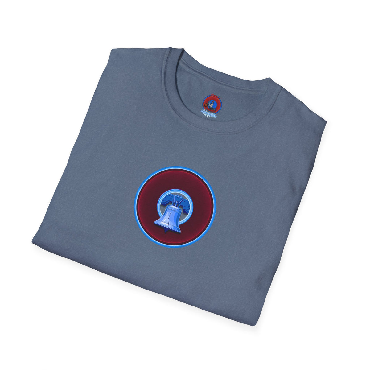 Classic Donut Tee - Unisex Soft-Style - "Brotherly Donuts Jawn" - vivid dark purple-red/light blue donut
