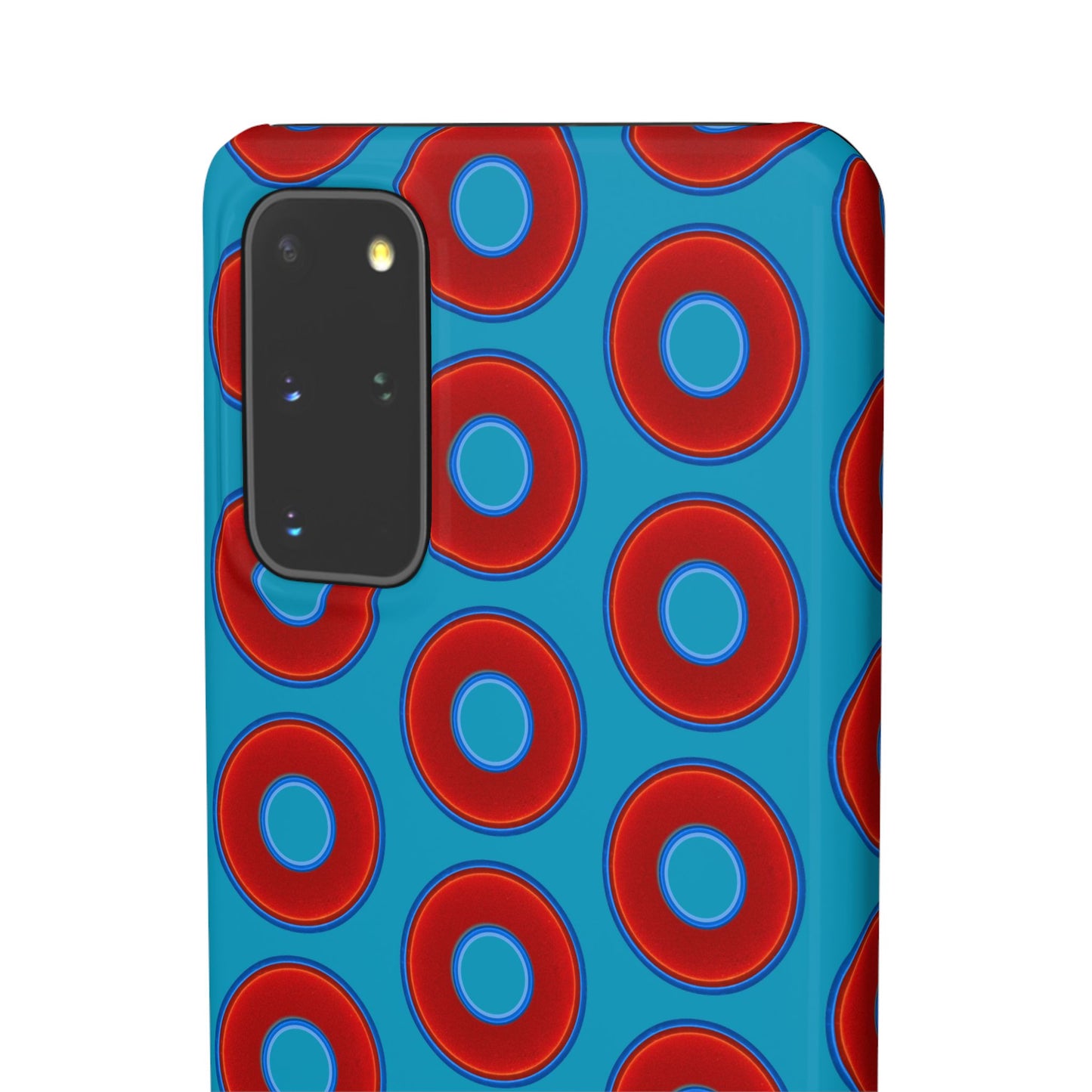 Lumpy Donut Snap Case - red vivid donut print w/aquamarine blue background