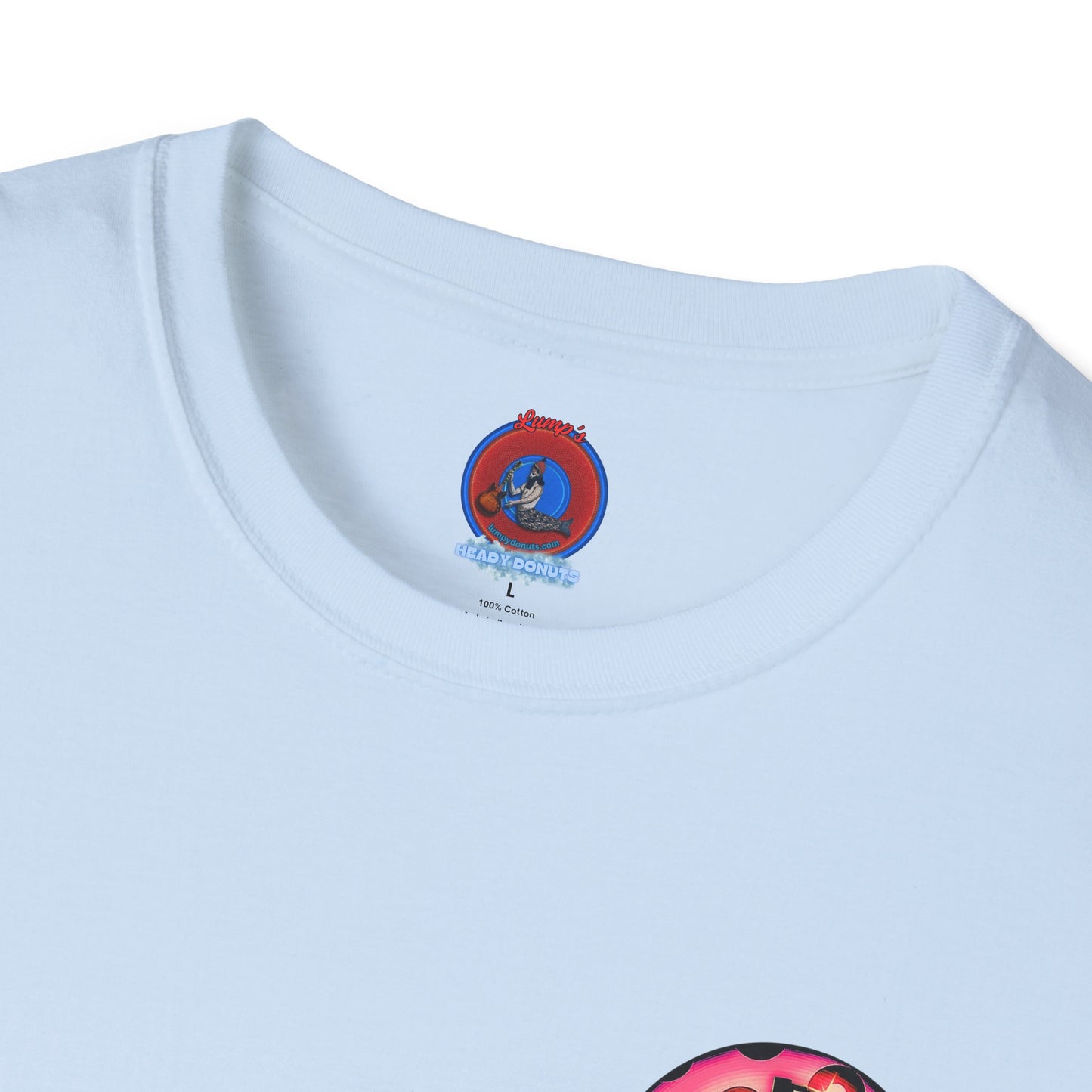 Classic Donut Tee - Unisex Soft-Style - "Would You Be My Donut?" - paradoxical faded magenta/red donut - variant 1
