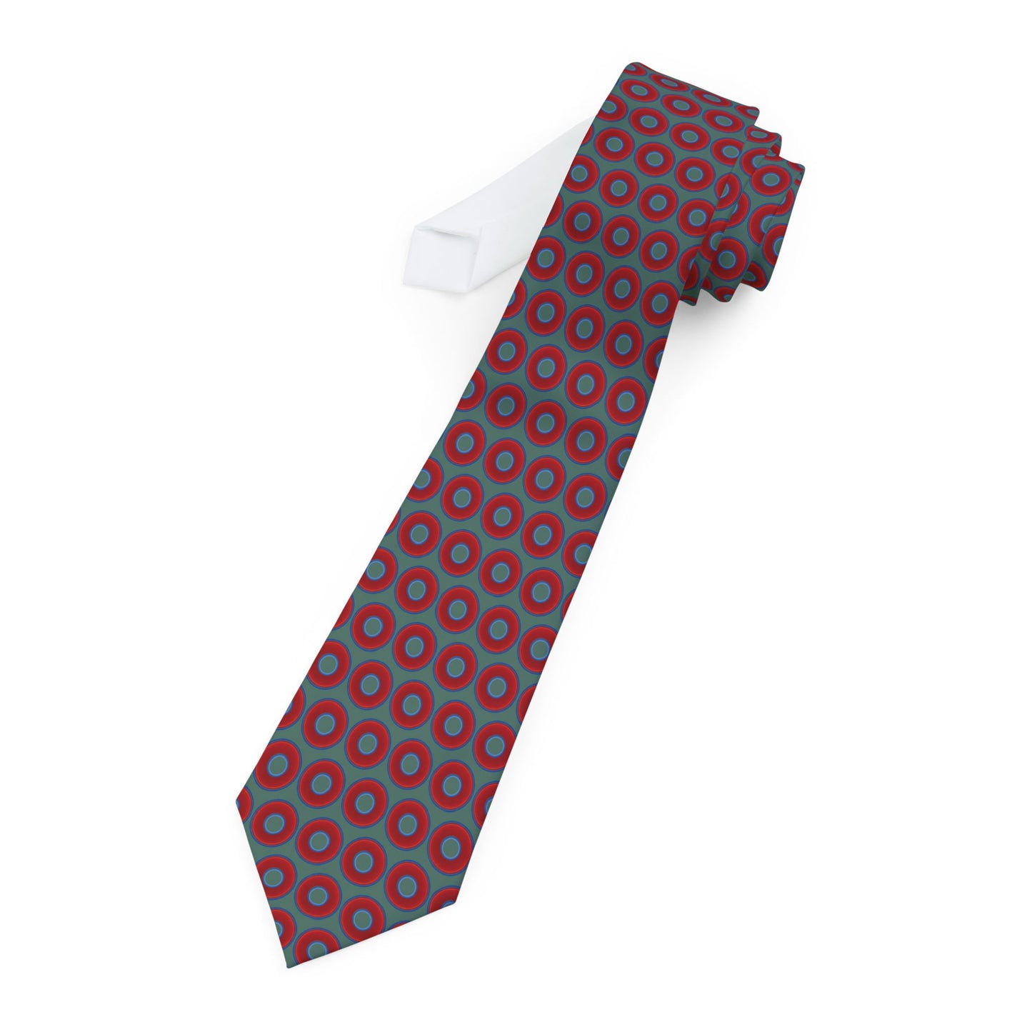The Lumpy Necktie - vivid red donut print w/Fenway green background