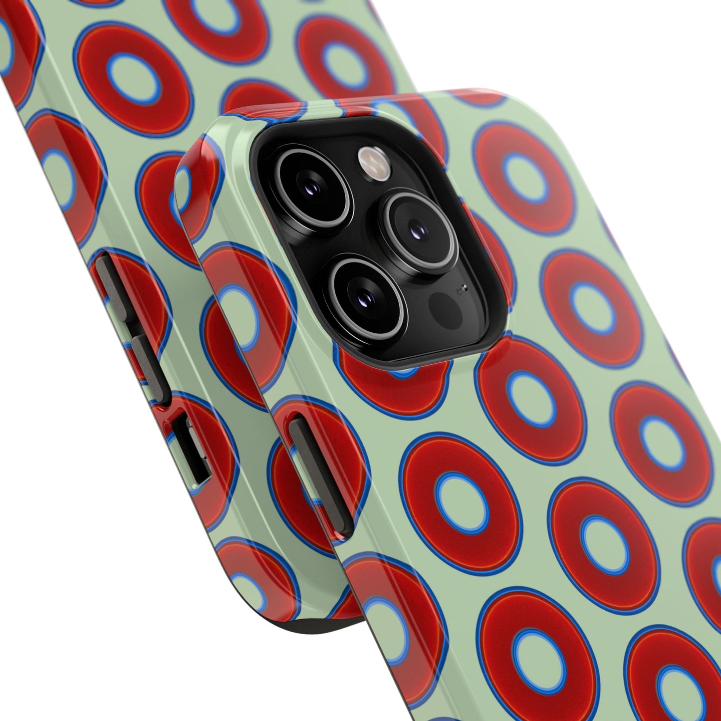Impact-Resistant Lumpy Donut Case - red vivid donut print w/seafoam green background