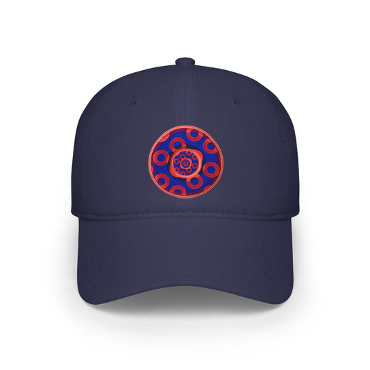 Lumpy Donut Baseball Cap - "Paradoxical Weathered Donut" - variant 2 - red/blue donuts donut w/