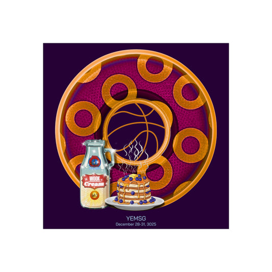 Lumpy Poster Nuts - "It's Ice Cream - YEMSG Soft Serve" - 24" x 24" 220gsm Giclée/matte  - rustic purple/orange donut w/midnight purple background