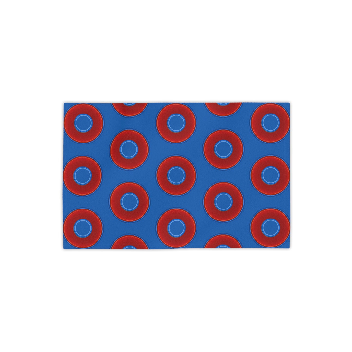 Lumpy Donut Towels - vivid red donuts w/dark royal blue background