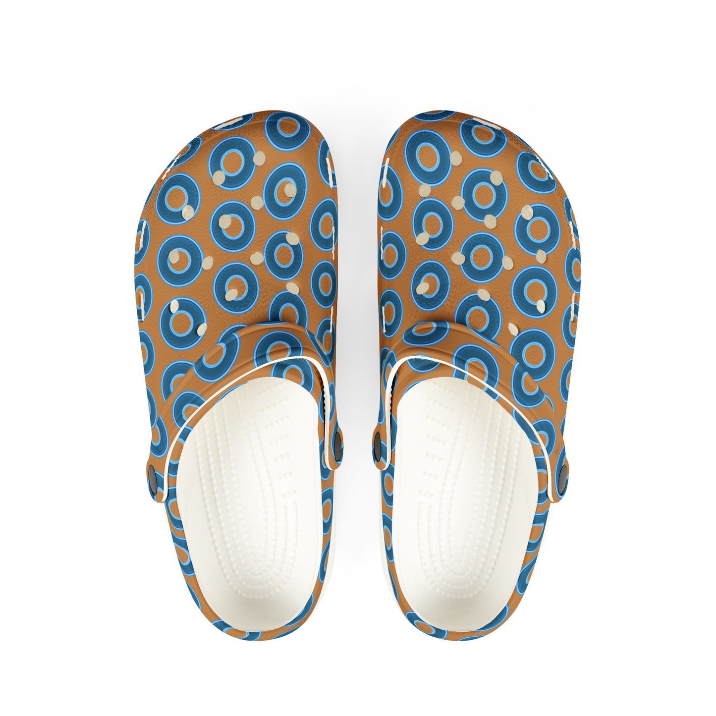 Spatchcocks - donut slip-on shoes - blue rustic donuts w/light brown background [unisex]