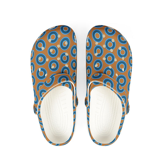 Spatchcocks - donut slip-on shoes - blue rustic donuts w/light brown background [unisex]