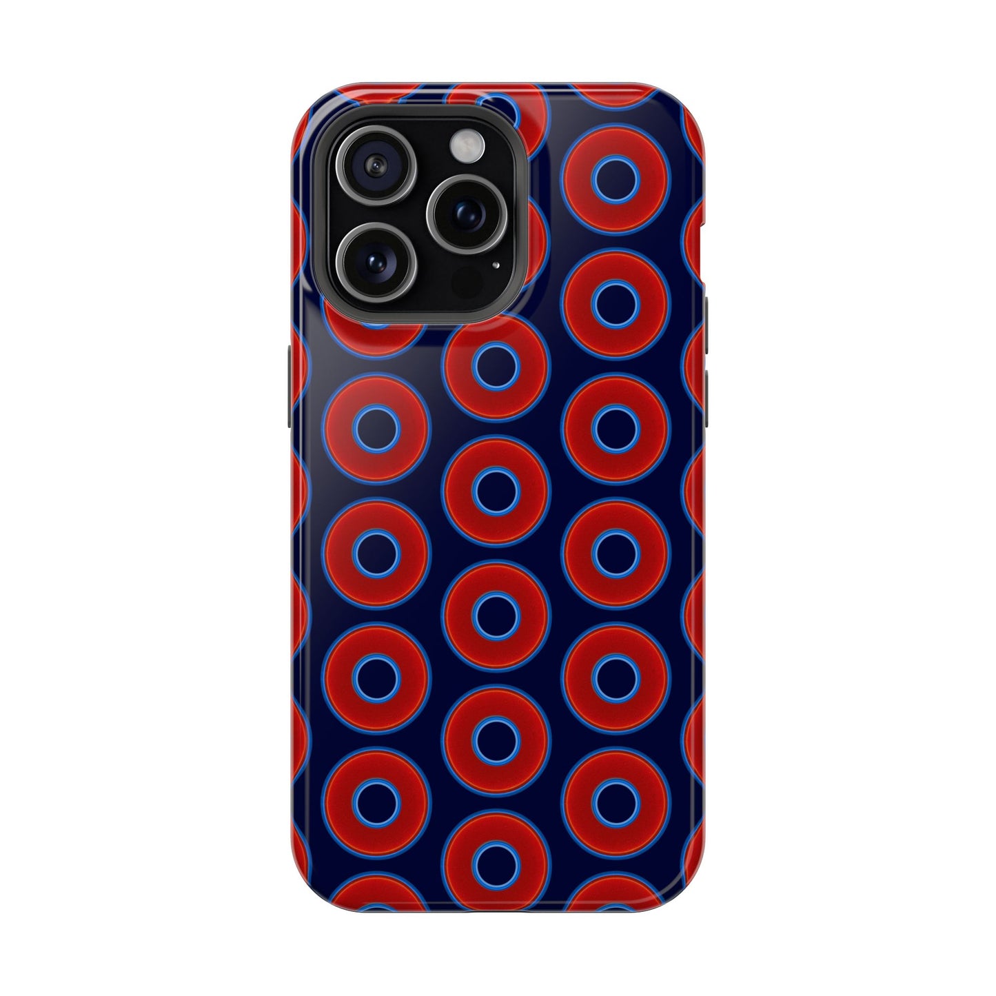 Impact-Resistant Lumpy Donut Case - red vivid donut print w/dark navy blue background
