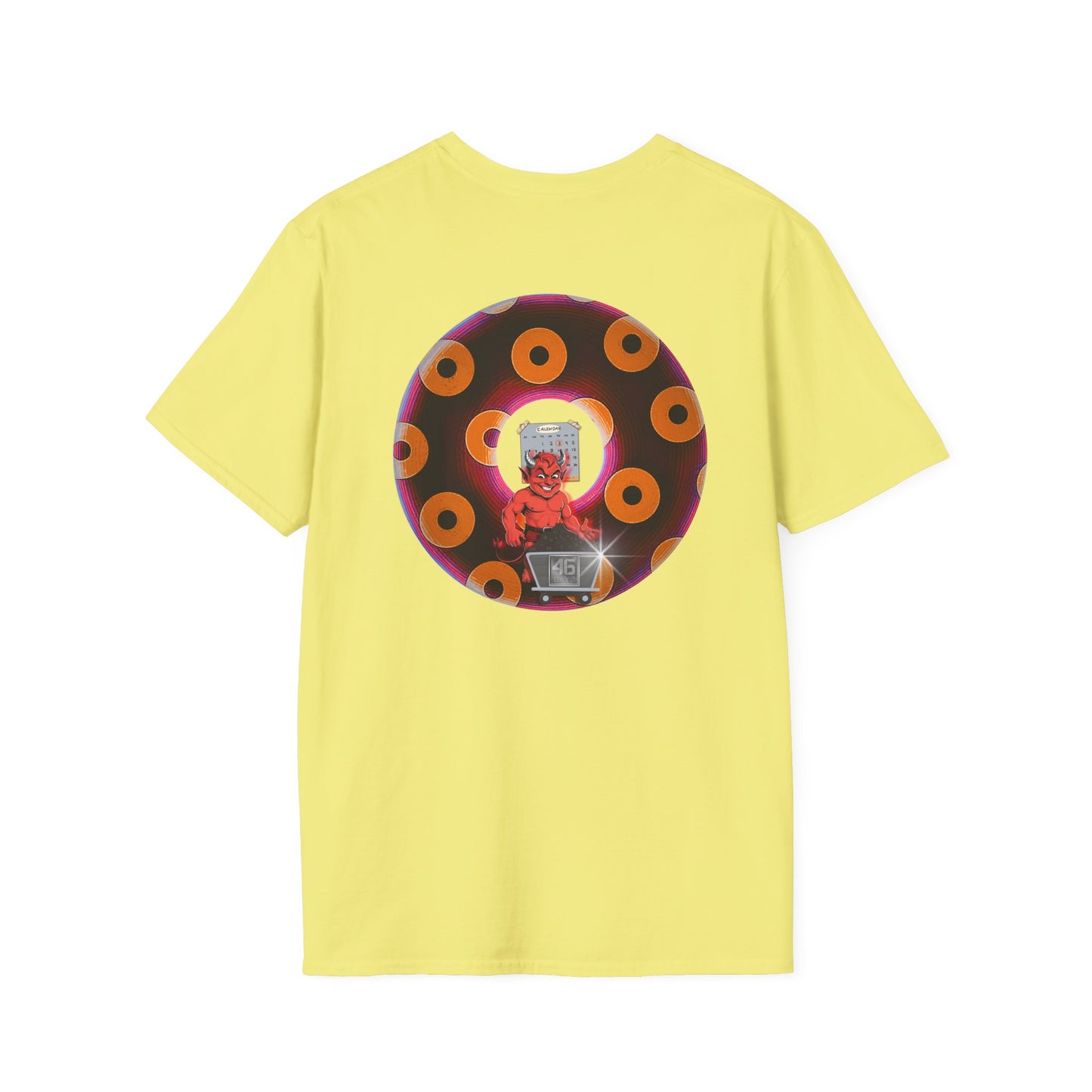 Classic Donut Tee - Unisex Soft-Style - "Every 46th Day Tee Shirt" - paradoxical dark magenta/orange donut