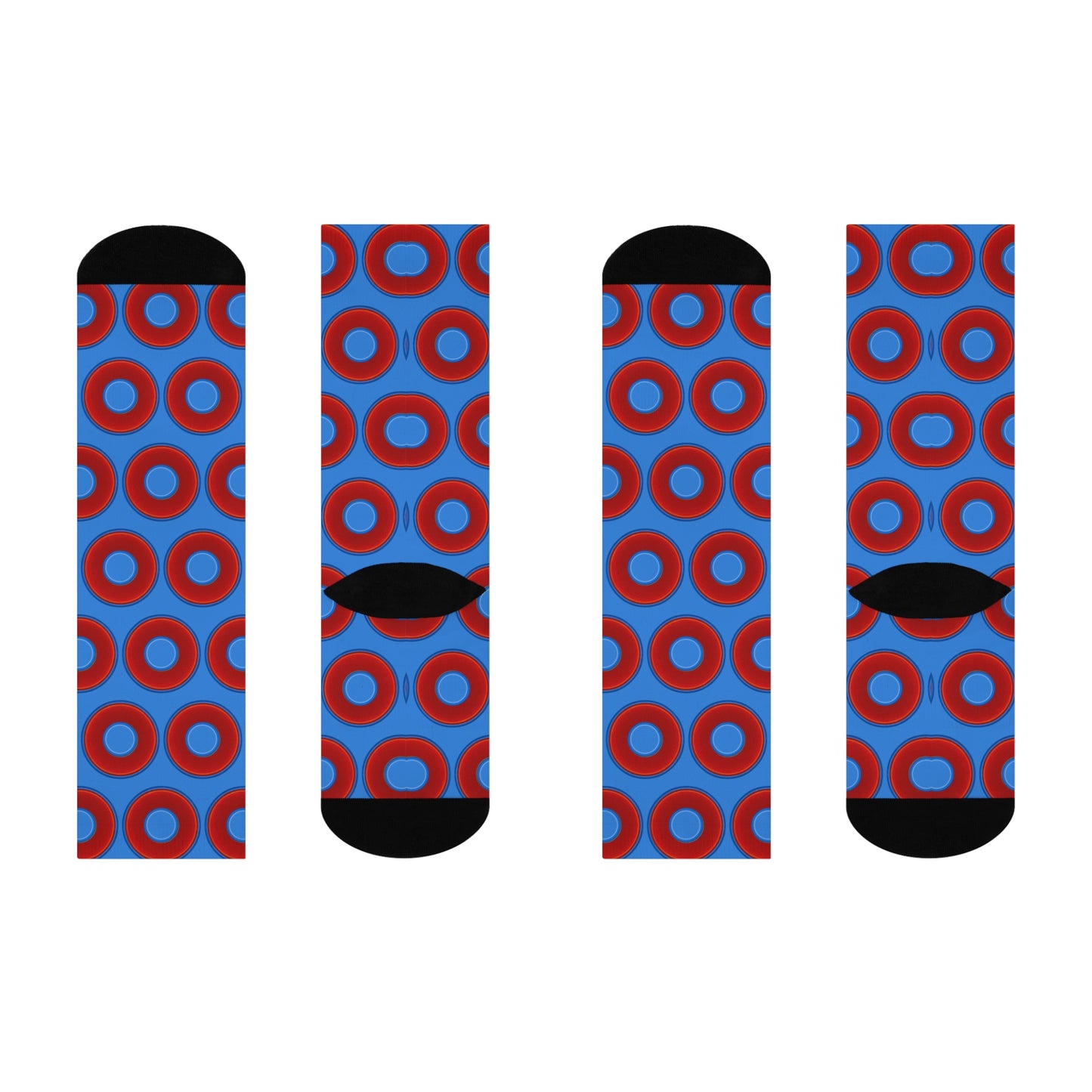 Lumpy Sox - cushioned crew - vivid red donut print w/light royal blue background