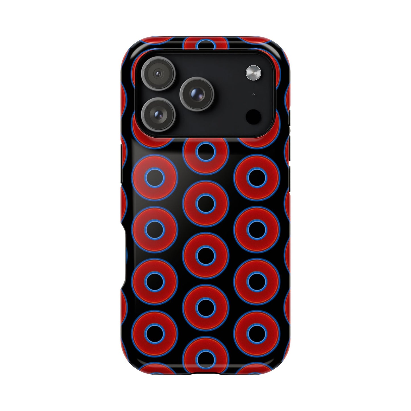 Impact-Resistant Lumpy Donut Case - red vivid donut print w/black background