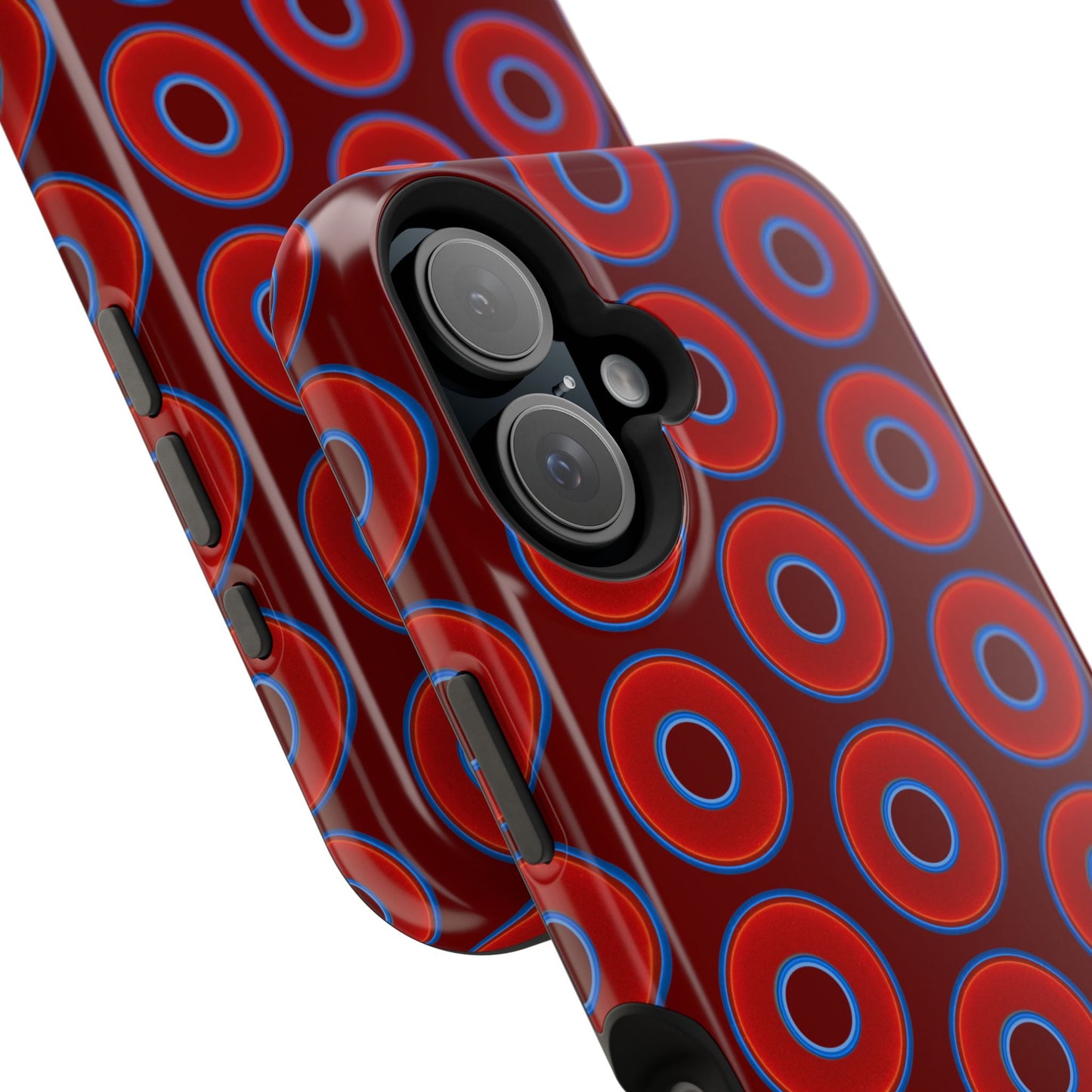 Impact-Resistant Lumpy Donut Case - red vivid donut print w/dark red background