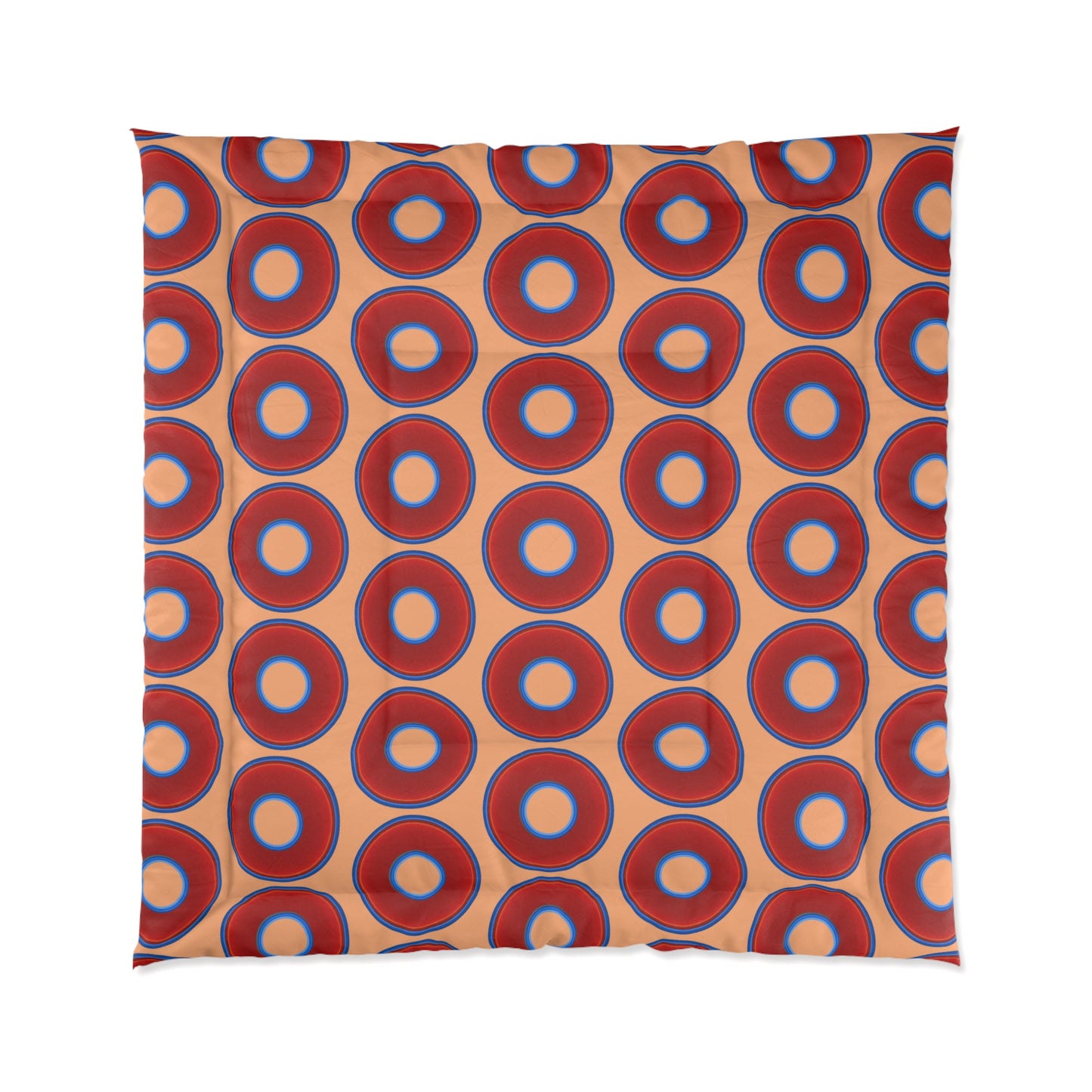 The Very Lumpy Comforter - vivid red donuts w/peach background