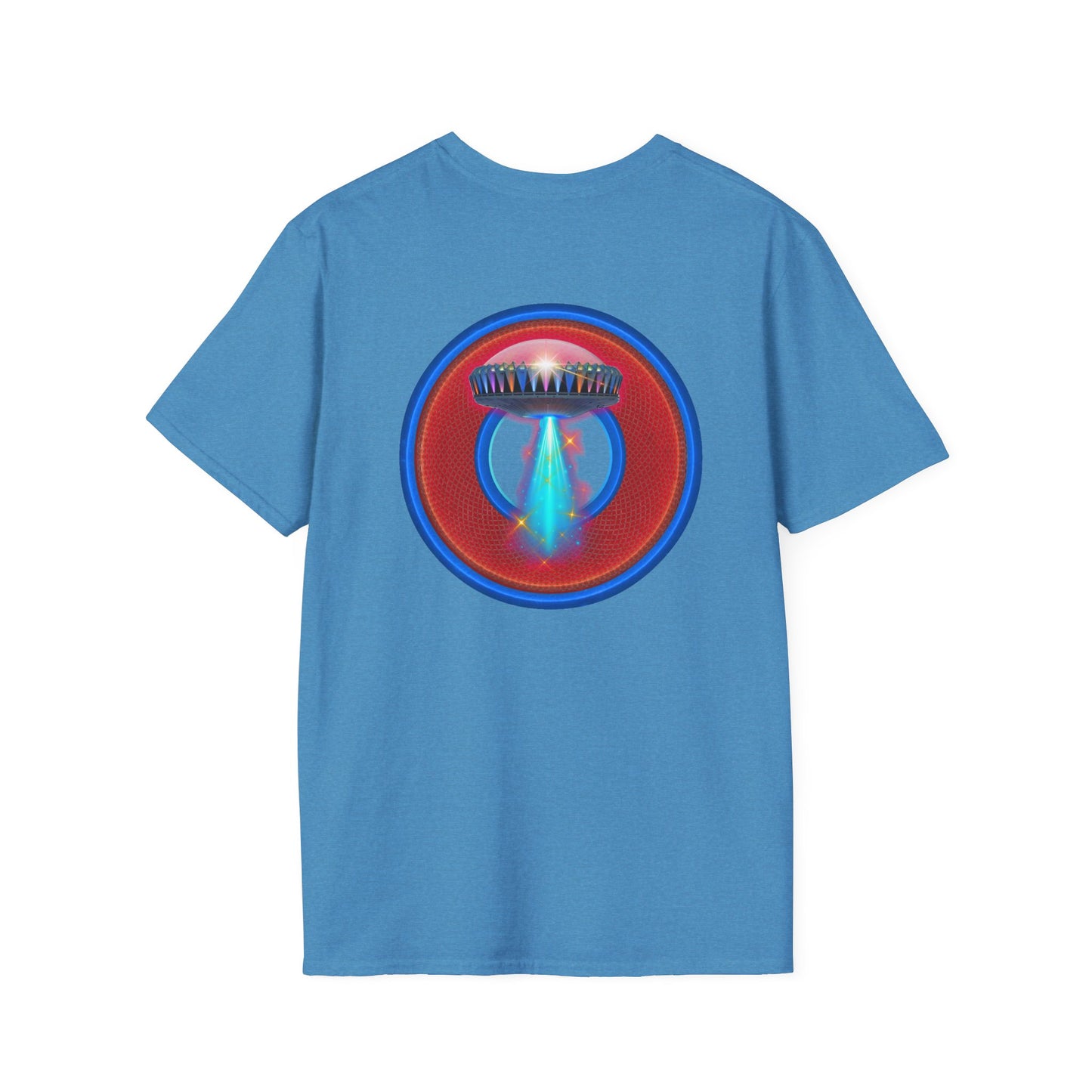 Classic Donut Tee - Unisex Soft-Style - "Donuts now Served on the Mothership" - red/blue donut