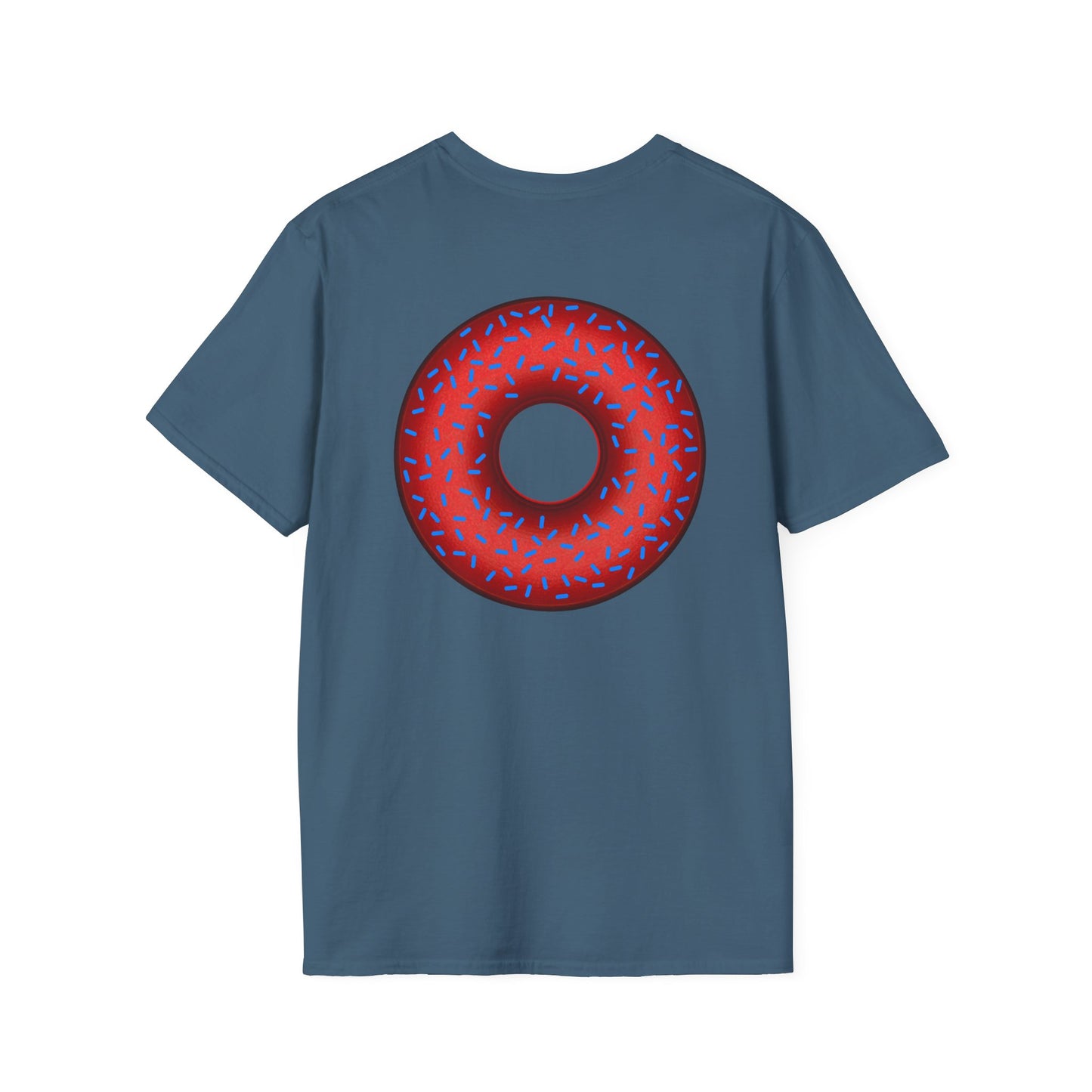 Classic Donut Tee - Unisex Soft-Style - "Plain Plump Donut w/" - plump red donut w/blue sprinkles