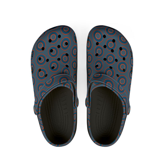 Spatchcocks - donut slip-on shoes - blue rustic donuts w/metallic blue background [unisex]