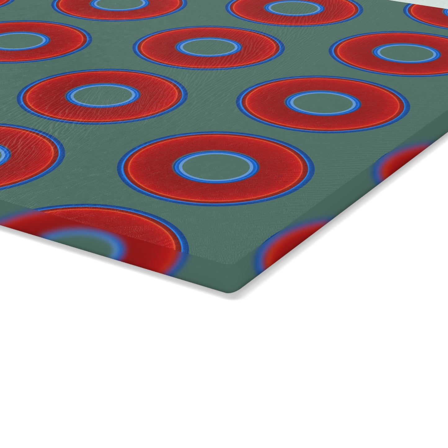 My Friend's Cutting Board - vivid red donuts w/Fenway green background