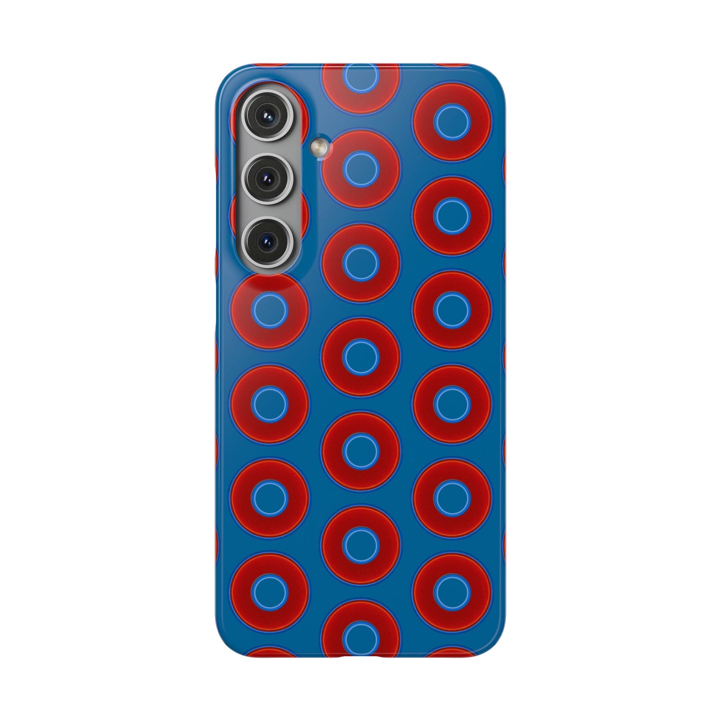 Lumpy Donut Snap Case - red vivid donut print w/wavy navy blue background